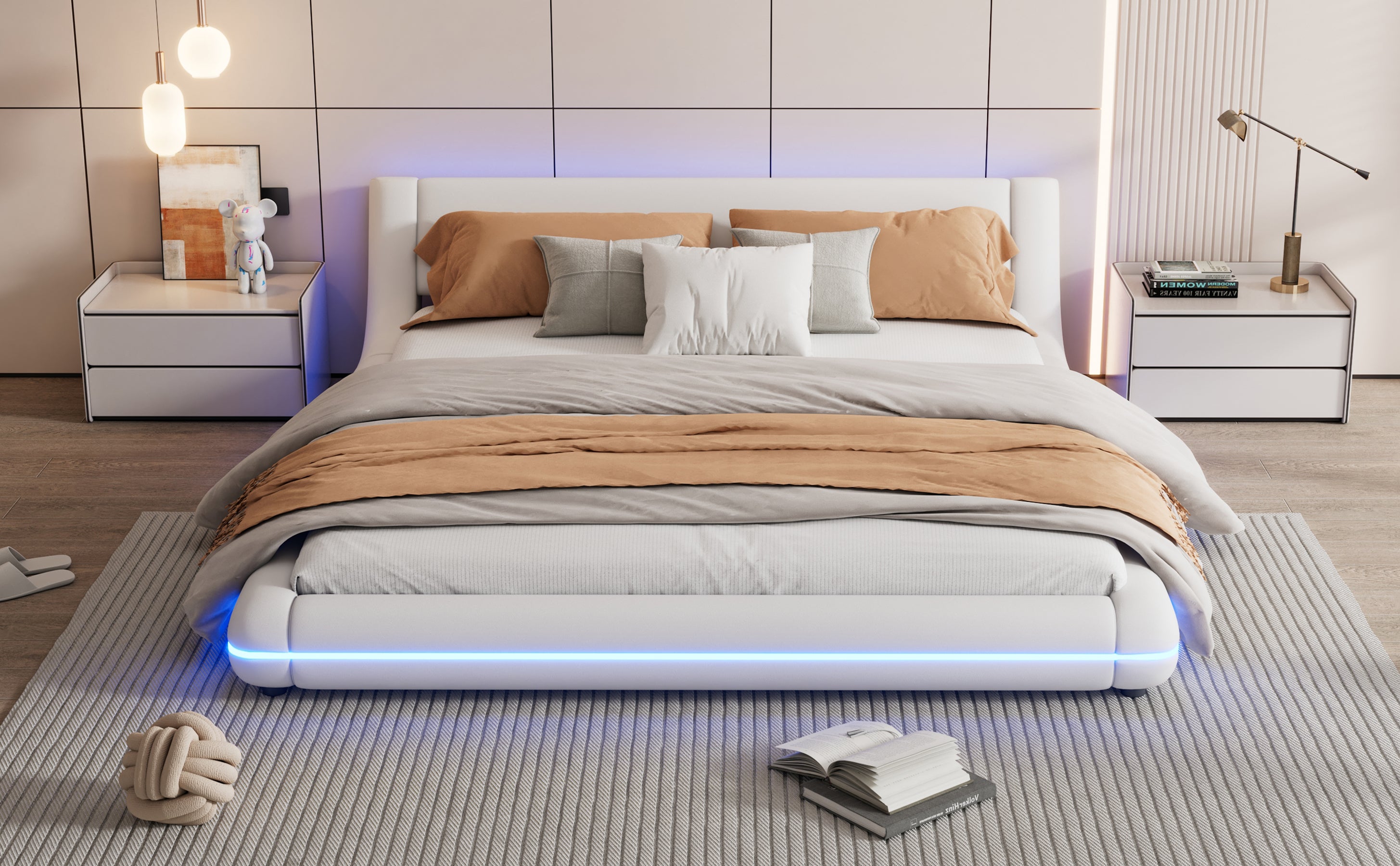 Logidon flat bed 160x200 cm white LED lighting remote control