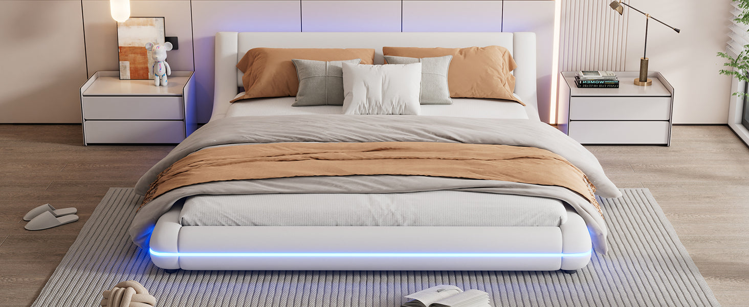 Logidon bed 160x200 cm wit kunstleer LED-verlichting