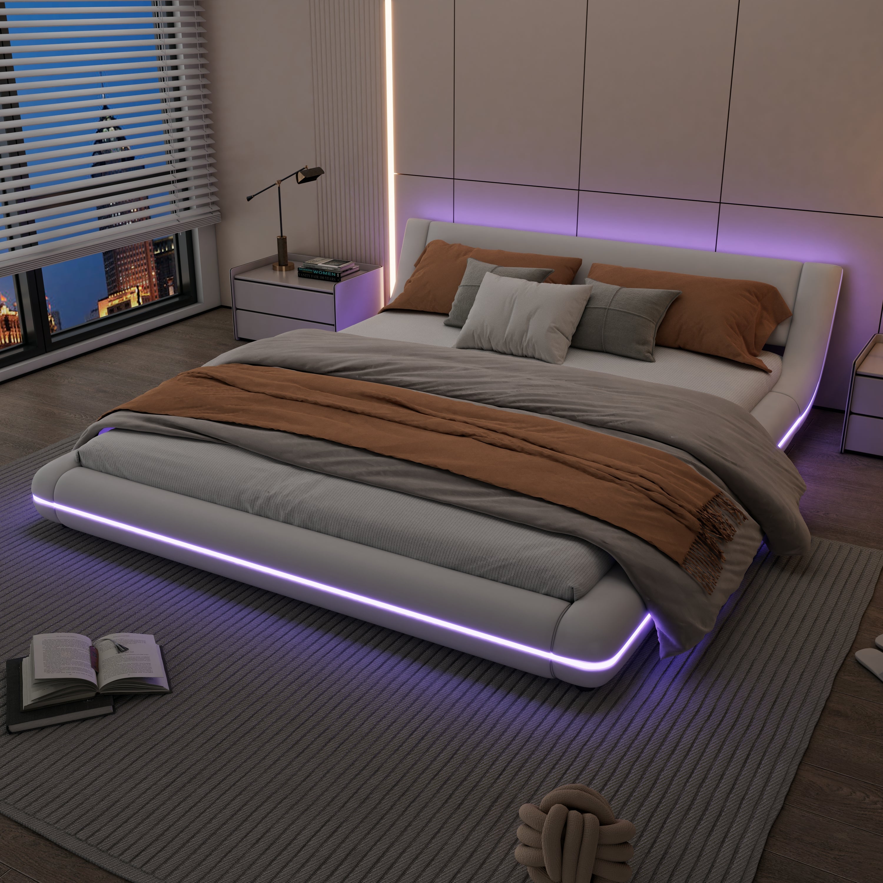 Logidon bed 160x200 cm wit kunstleer LED-verlichting
