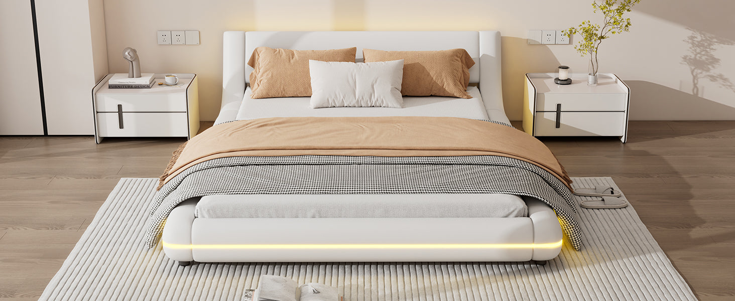 Logidon vlakbed 140x200 cm wit PU LED licht 24T afstandsbediening
