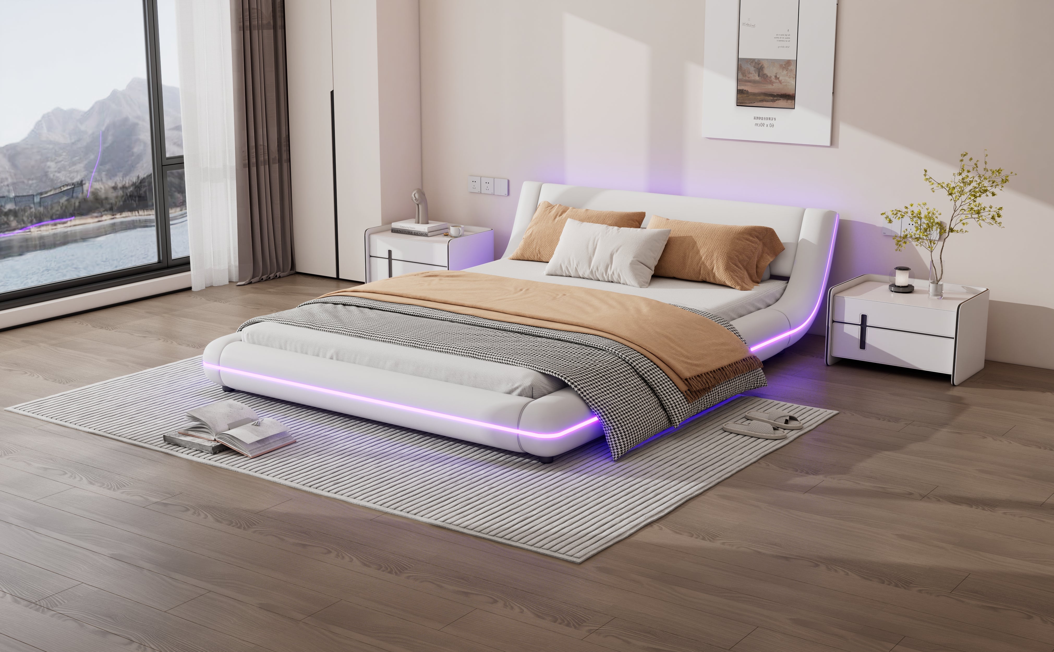 Logidon vlakbed 140x200 cm wit PU LED licht 24T afstandsbediening