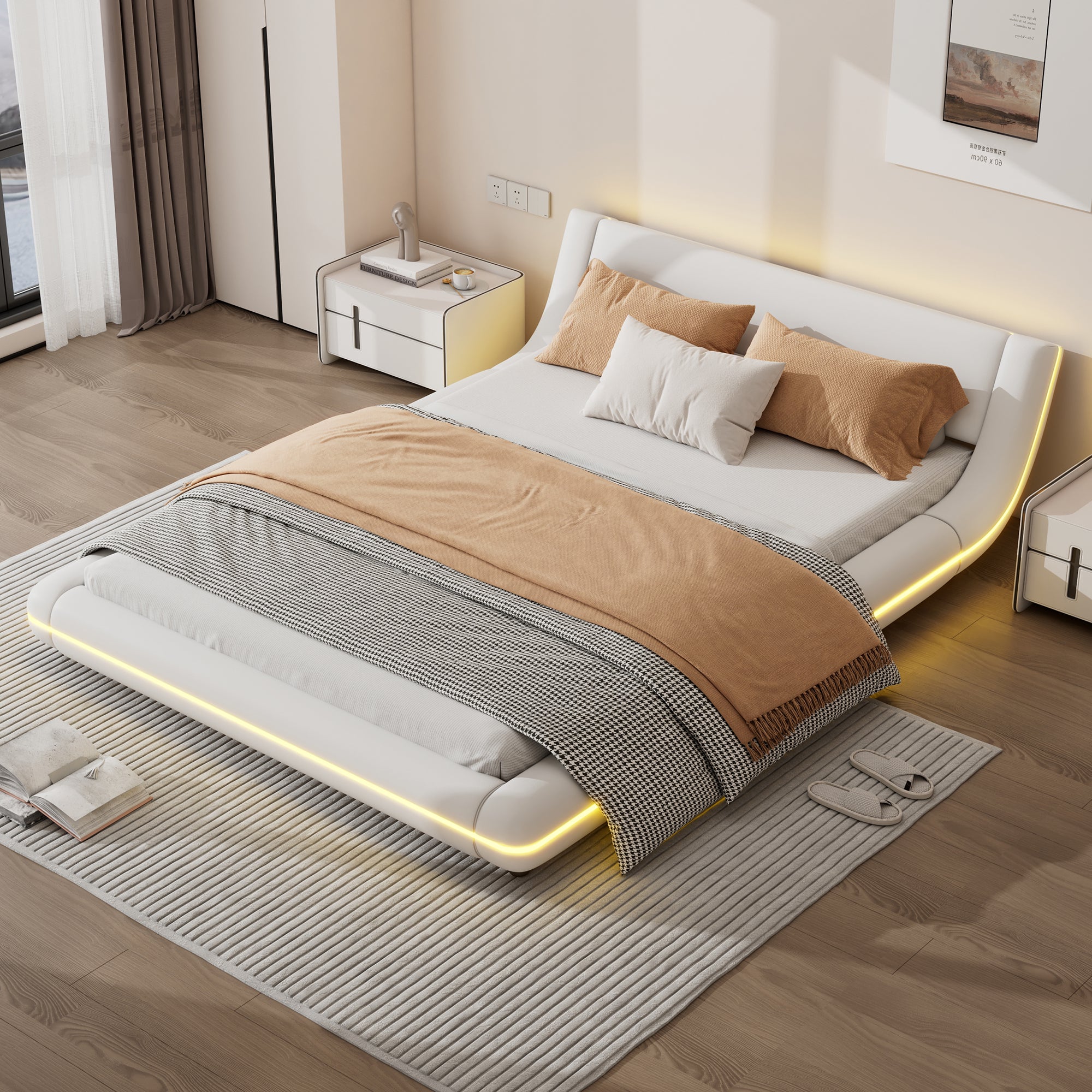 Logidon vlakbed 140x200 cm wit PU LED licht 24T afstandsbediening