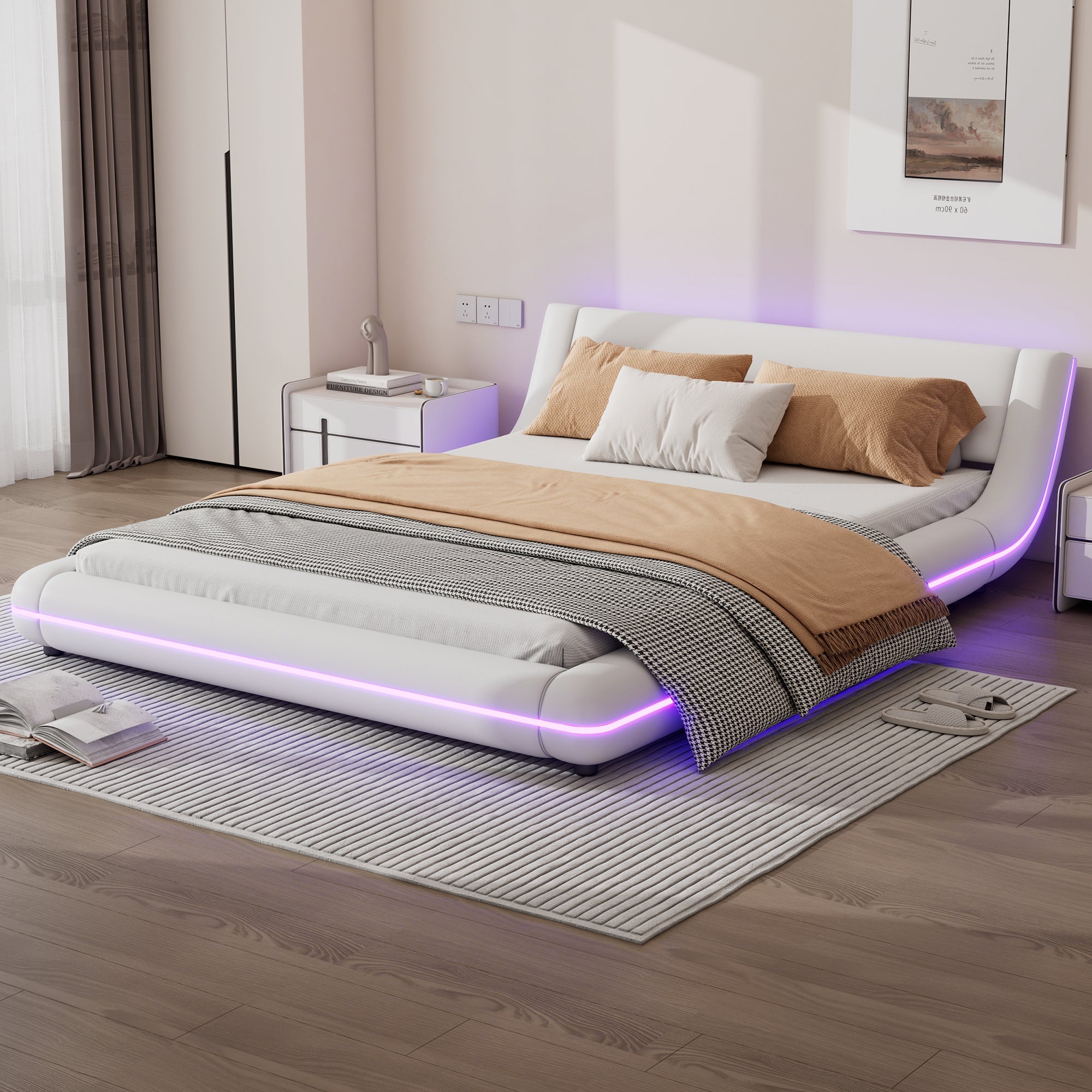 Logidon vlakbed 140x200 cm wit PU LED licht 24T afstandsbediening