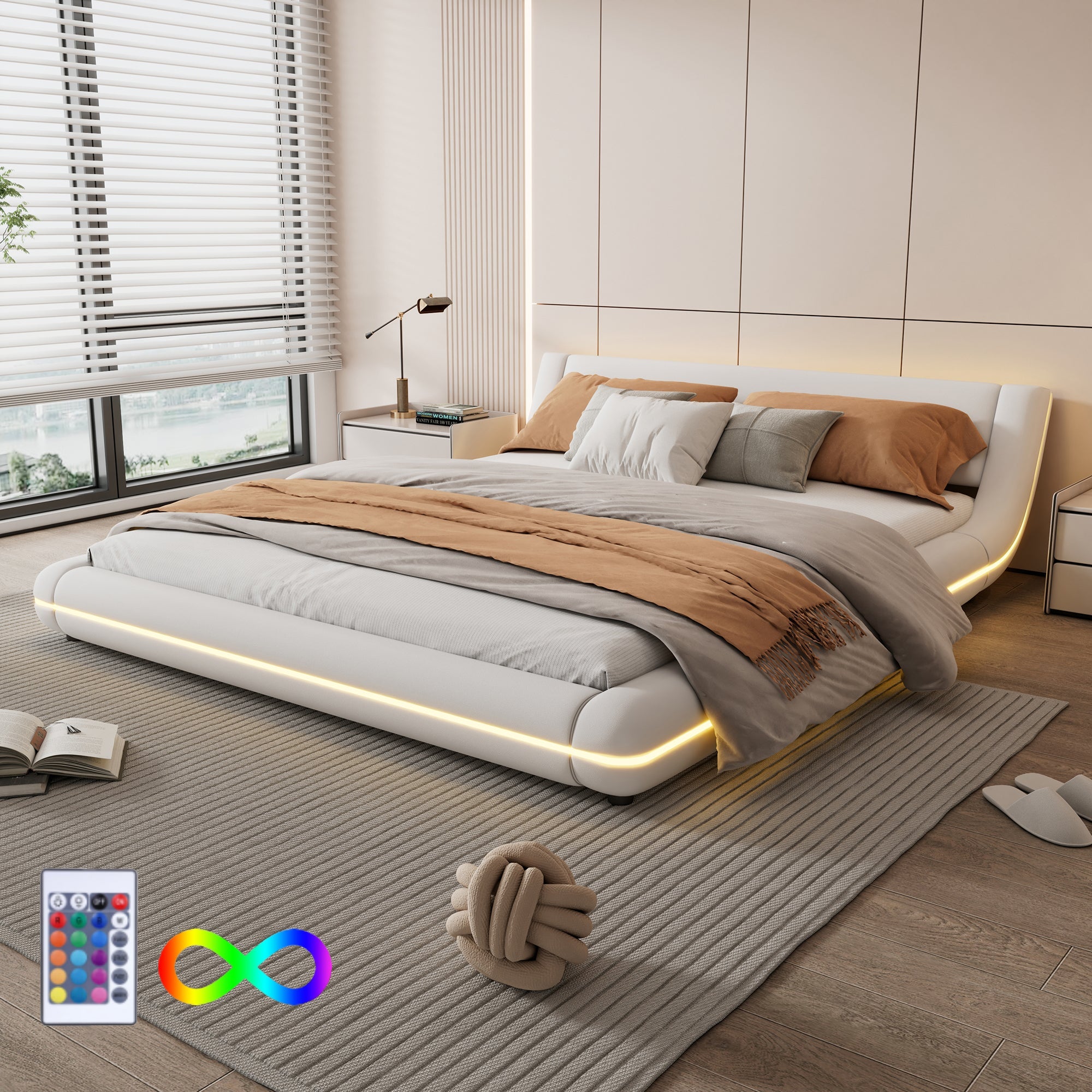 Logidon flat bed 160x200 cm white LED lighting remote control