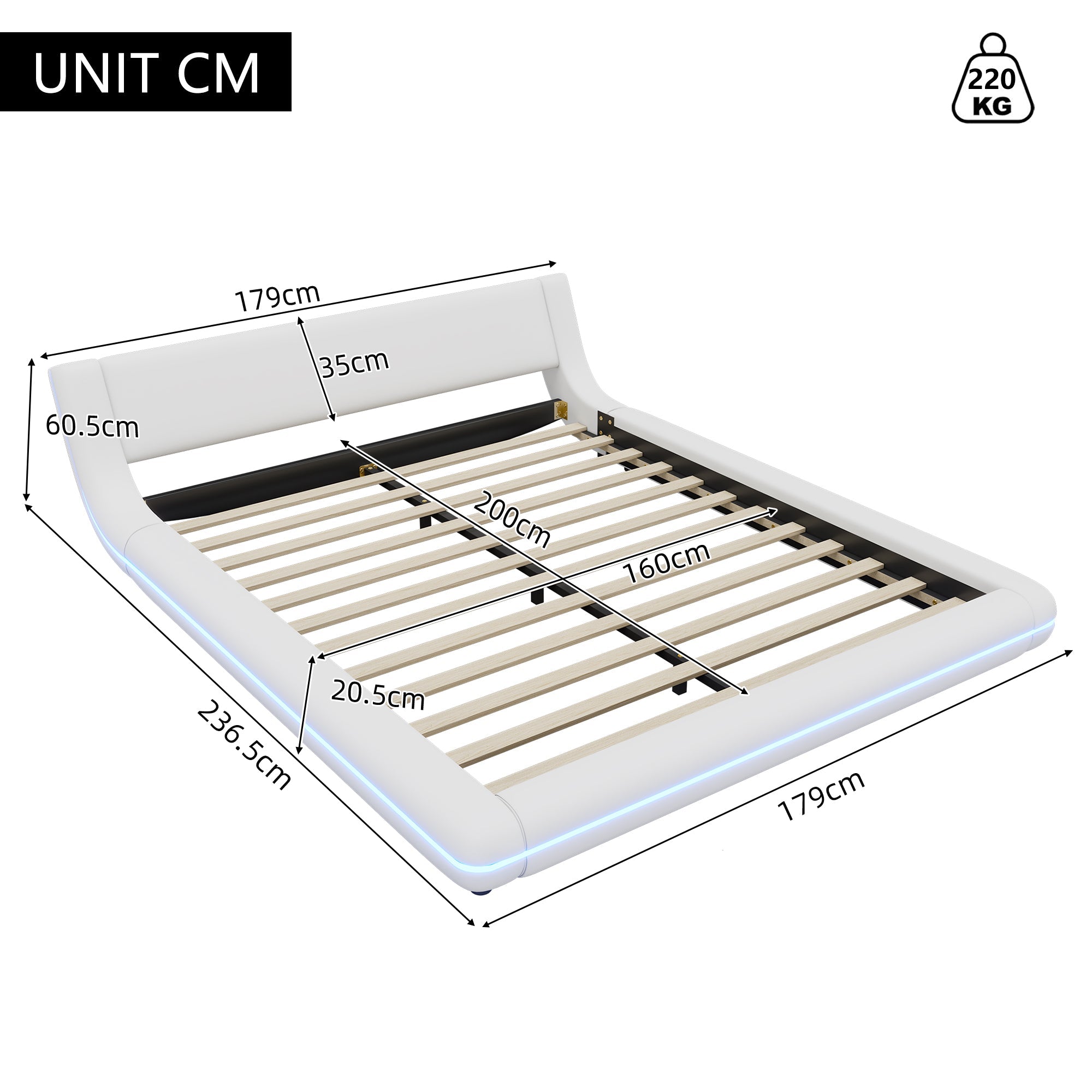 Logidon bed 160x200 cm wit kunstleer LED-verlichting