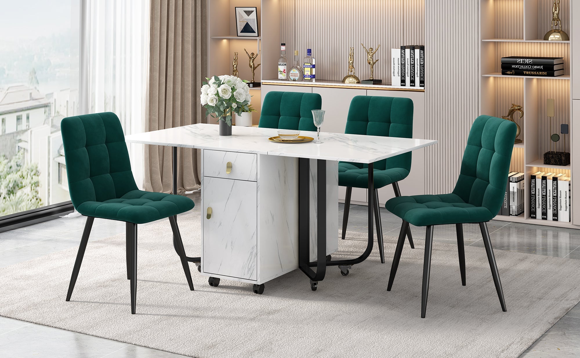 Logidon eettafelset 150x80x76 cm wit MDF vier fluwelen stoelen