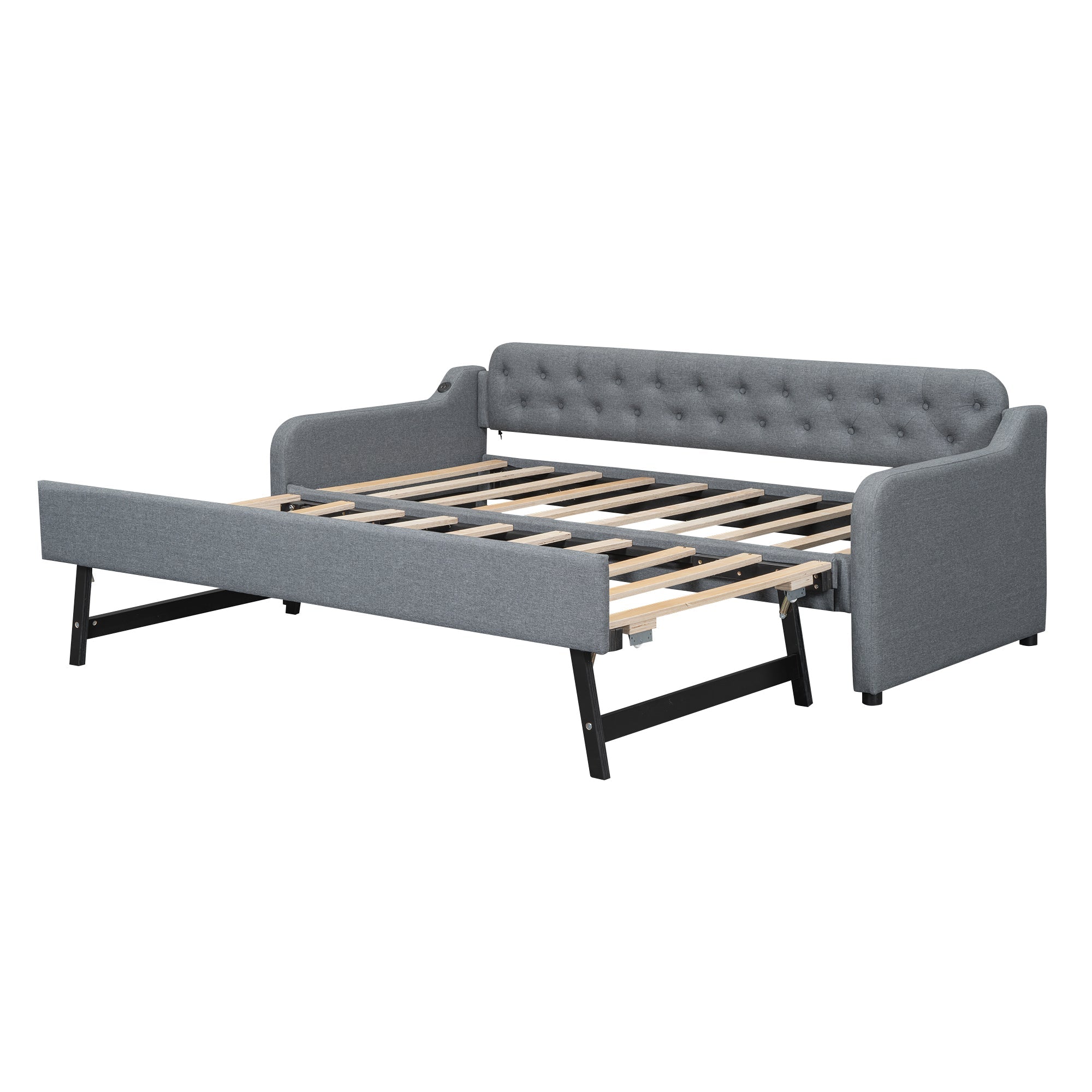 Logidon slaapbank 90x200 cm dagbed, uitschuifbaar bed, USB, grijs