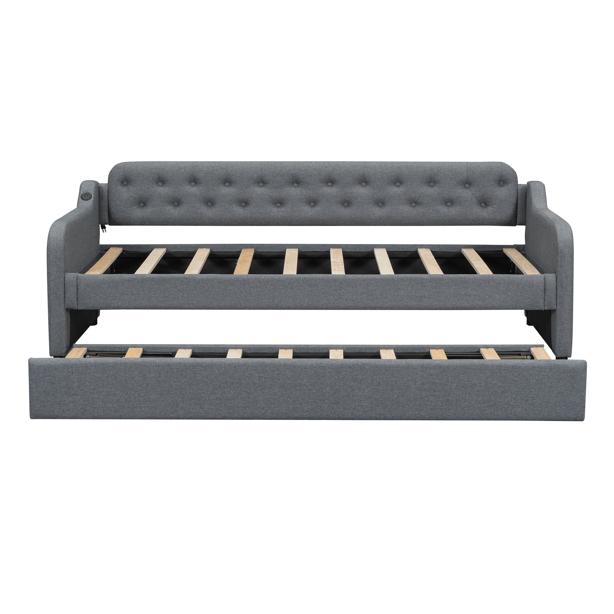 Logidon slaapbank 90x200 cm dagbed, uitschuifbaar bed, USB, grijs