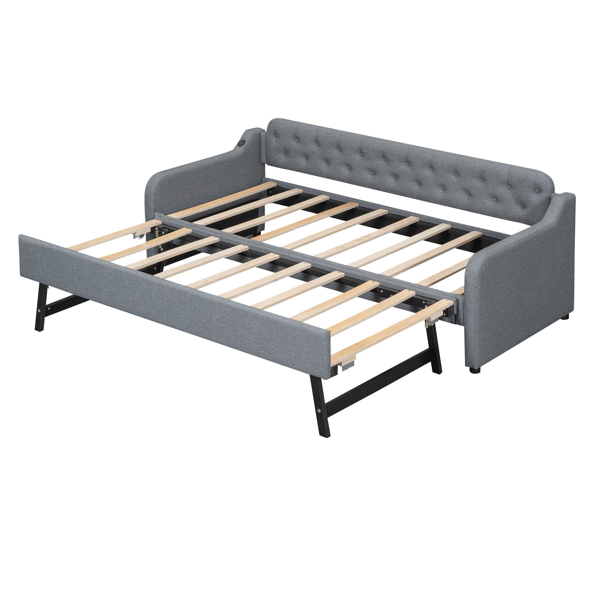 Logidon slaapbank 90x200 cm dagbed, uitschuifbaar bed, USB, grijs