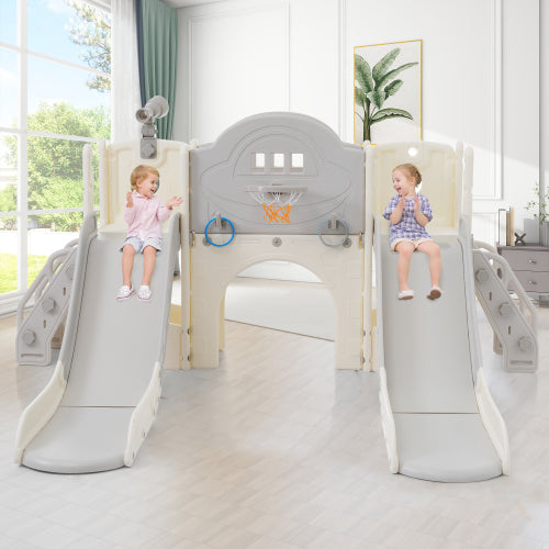Logidon 8-in-1 kinderglijbaan vrijstaande speelset antiek grijs wit