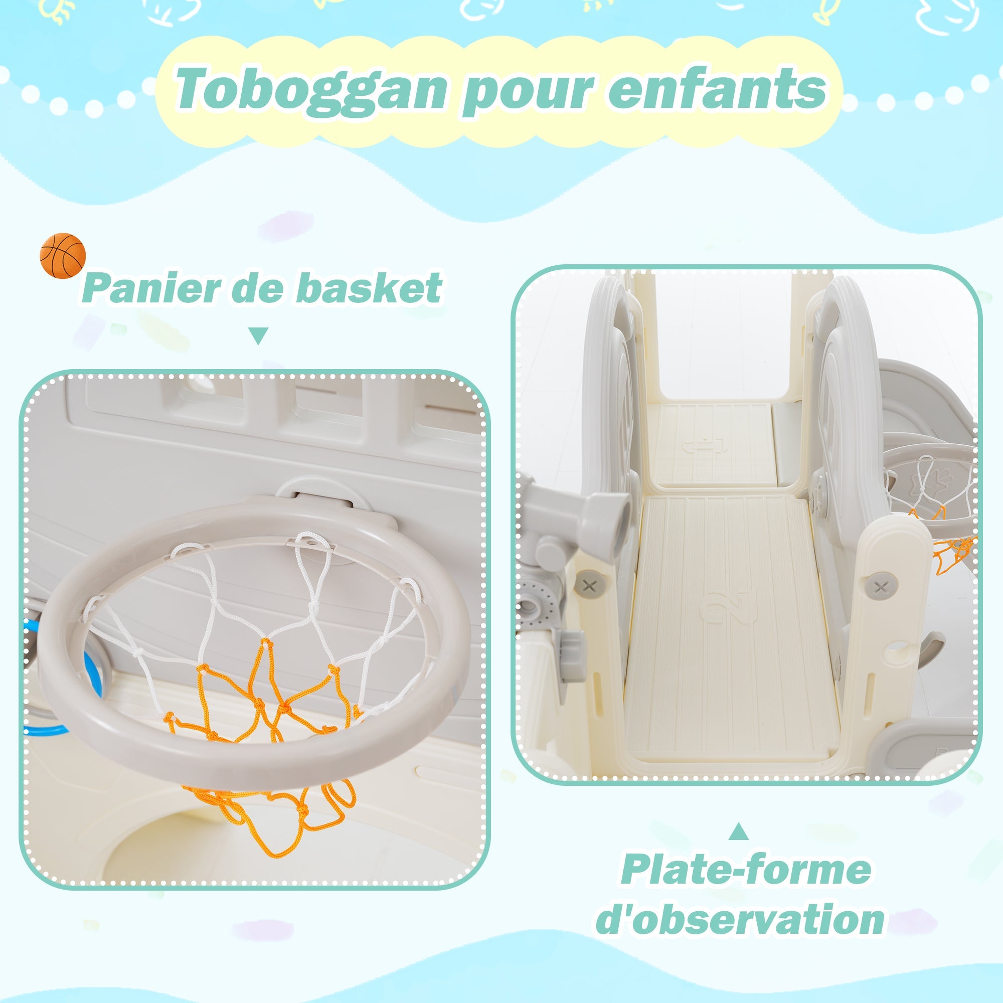 Logidon 8-in-1 kinderglijbaan vrijstaande speelset antiek grijs wit
