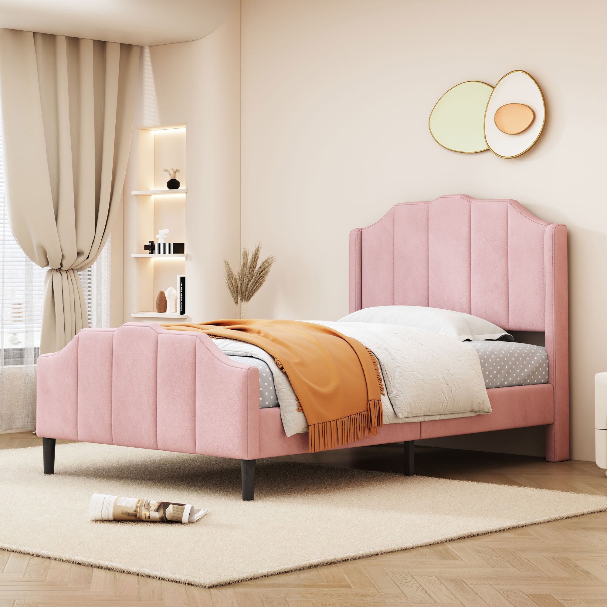 Logidon upholstered bed 90x200 pink velvet children's bed with headboard slatted frame