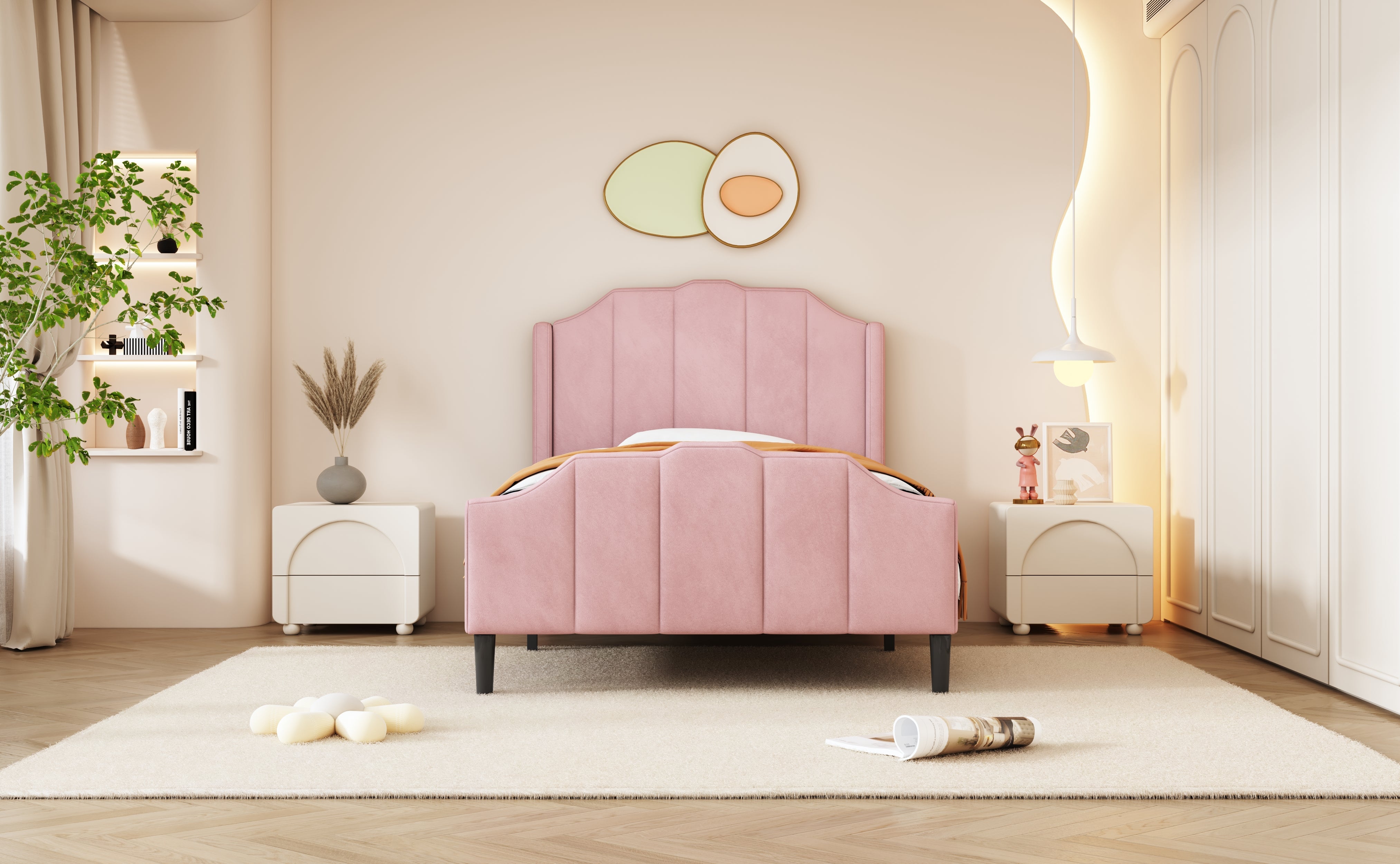 Logidon upholstered bed 90x200 pink velvet children's bed with headboard slatted frame