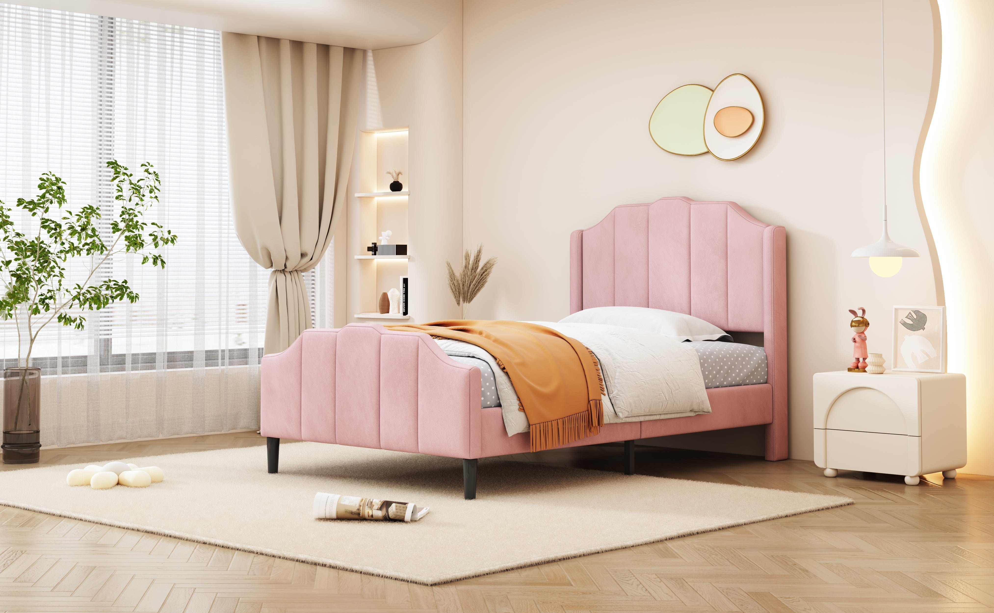 Logidon upholstered bed 90x200 pink velvet children's bed with headboard slatted frame