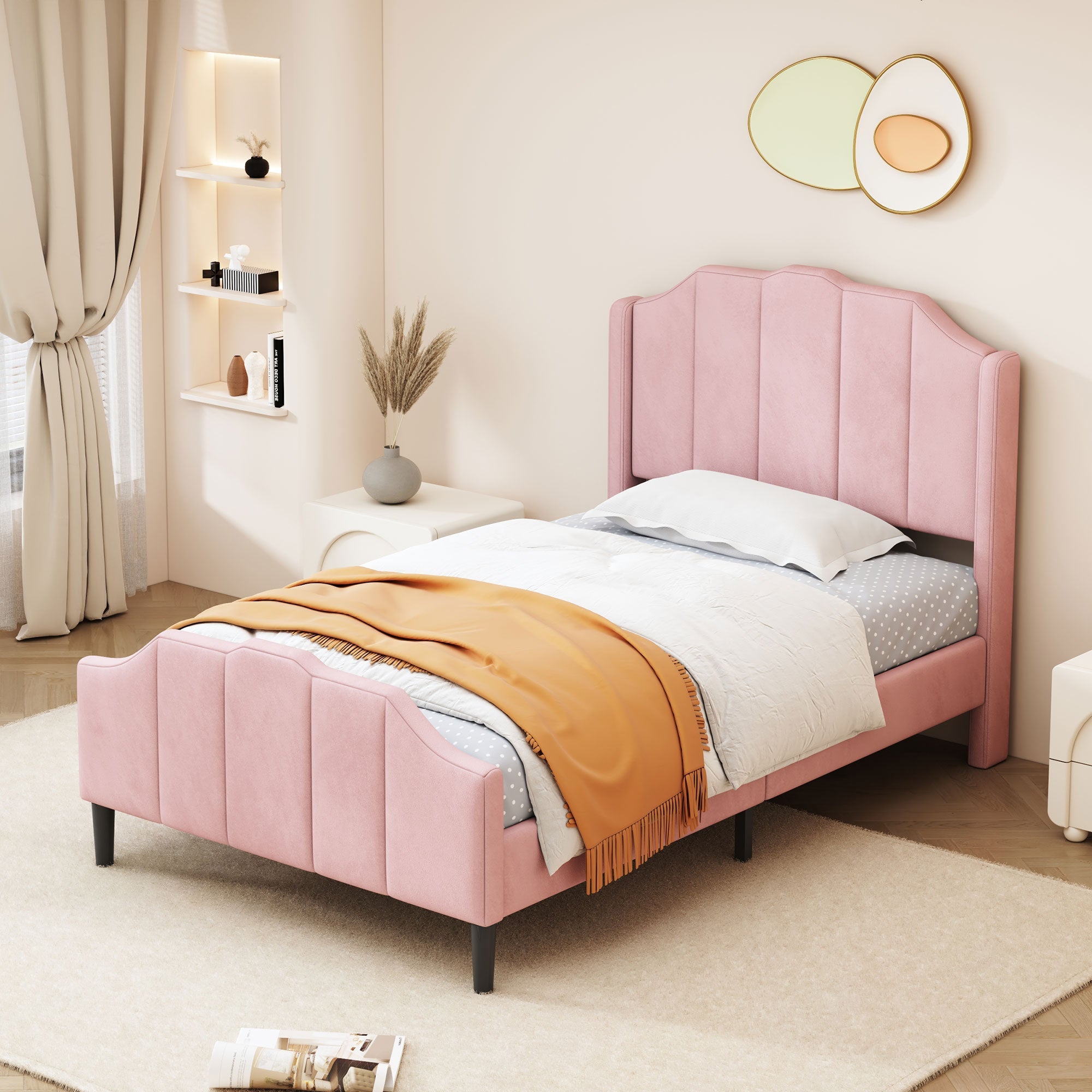Logidon upholstered bed 90x200 pink velvet children's bed with headboard slatted frame