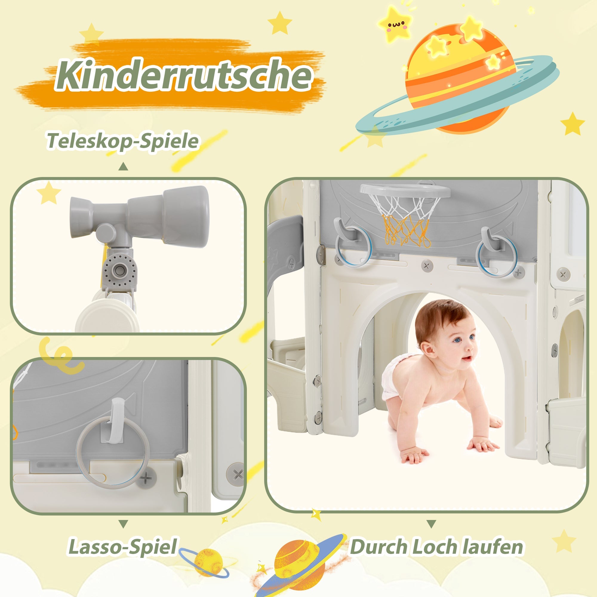 Logidon 10 in 1 Kinderglijbaan Antiek Grijs Wit Vrijstaand Speeltoestel