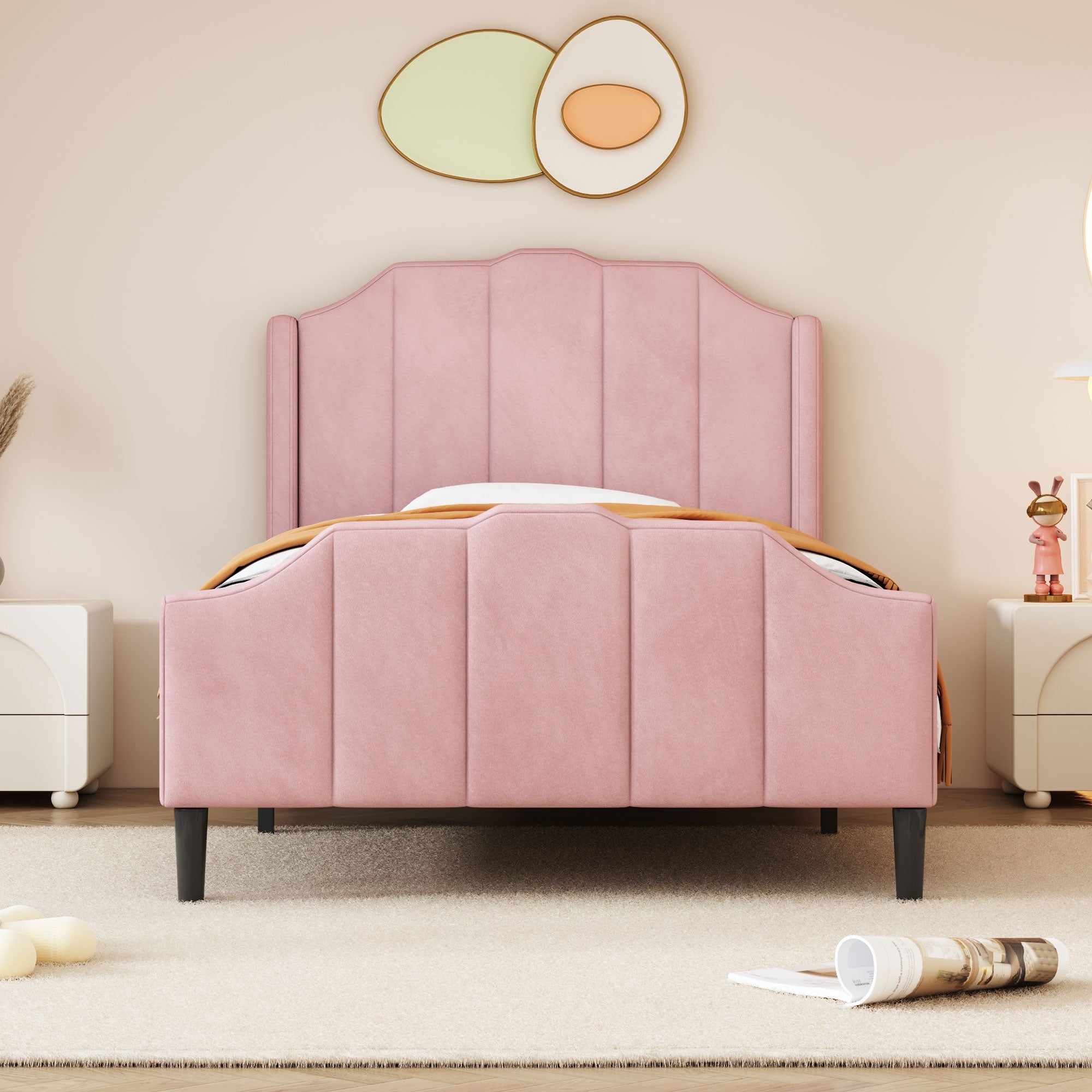 Logidon upholstered bed 90x200 pink velvet children's bed with headboard slatted frame