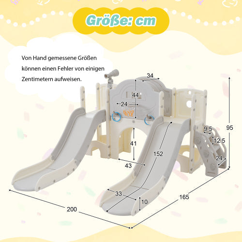 Logidon 8-in-1 kinderglijbaan vrijstaande speelset antiek grijs wit