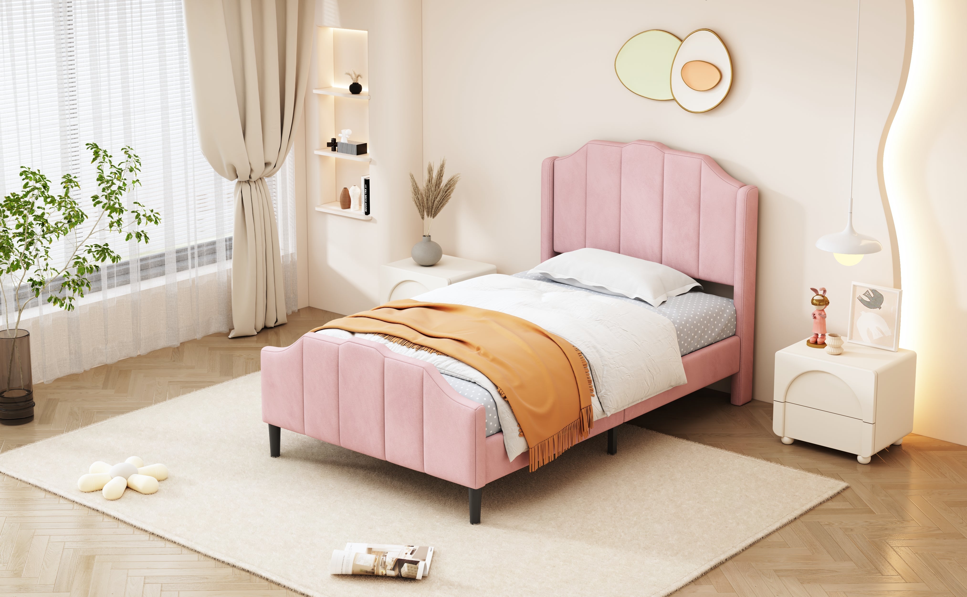 Logidon upholstered bed 90x200 pink velvet children's bed with headboard slatted frame