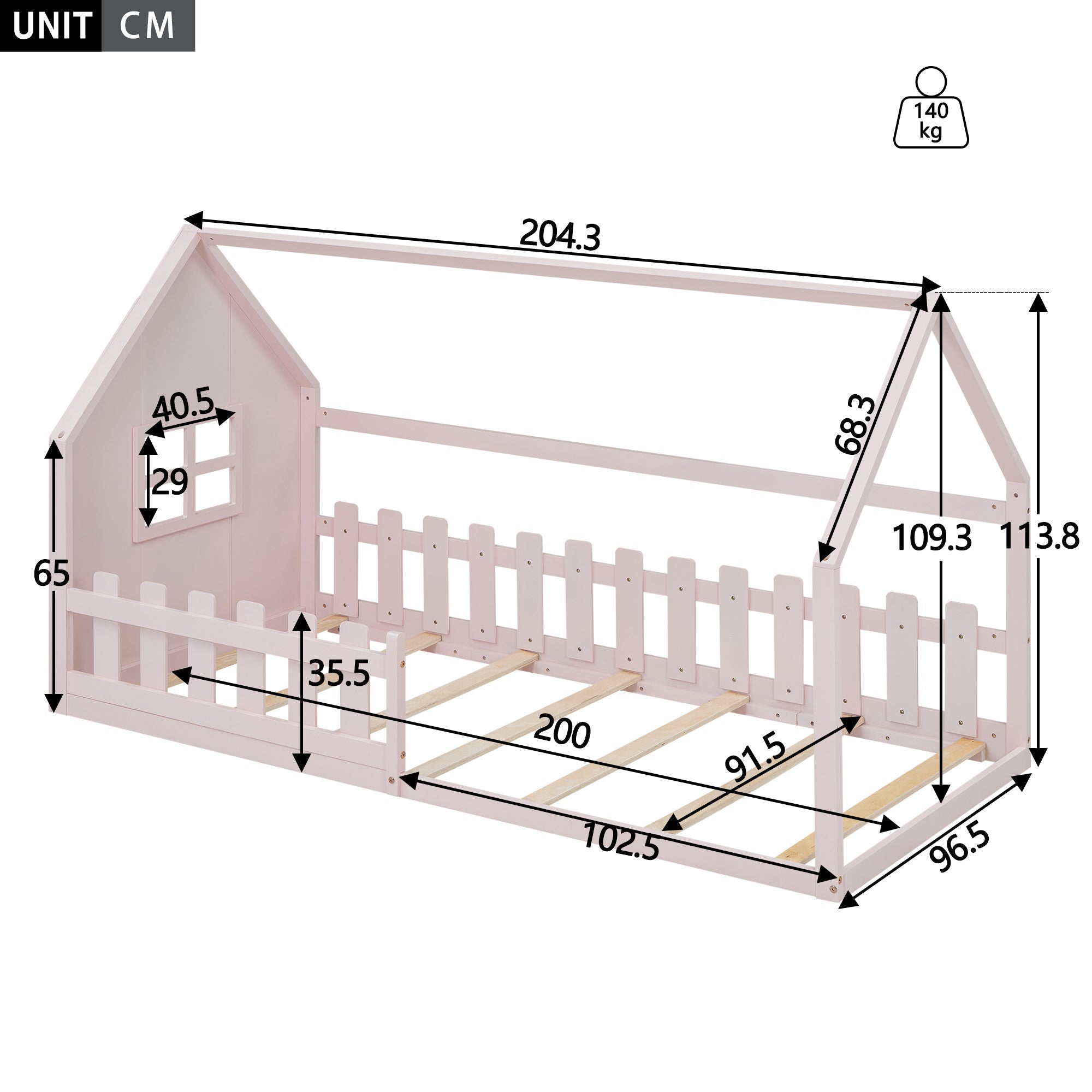 Logidon Huisbed Roze Speelhuis Kinderbed 90x200 Cm