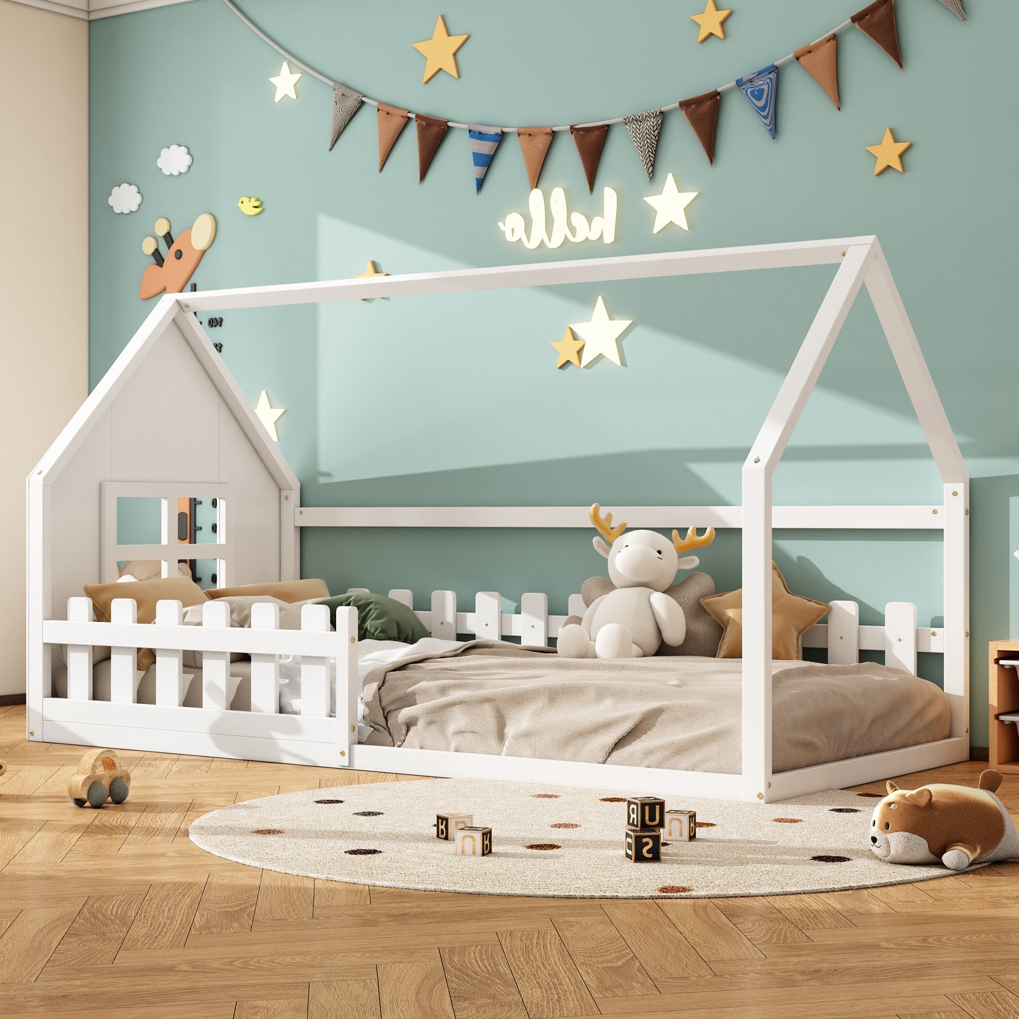 Logidon 90x200 cm flat bed children's bed white house bar