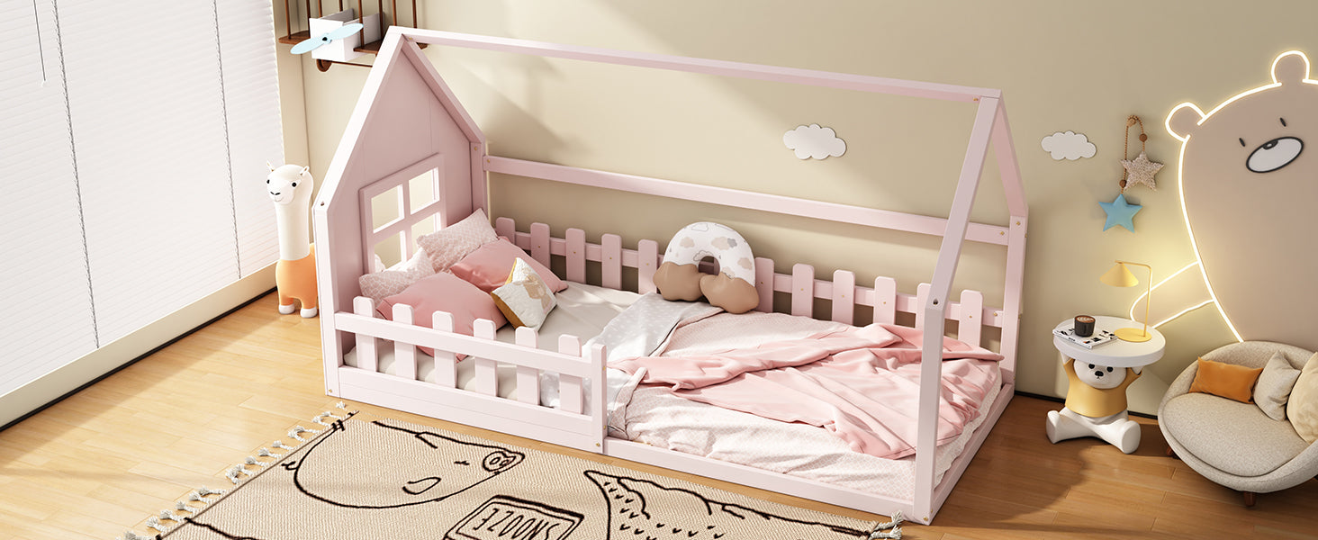 Logidon Huisbed Roze Speelhuis Kinderbed 90x200 Cm