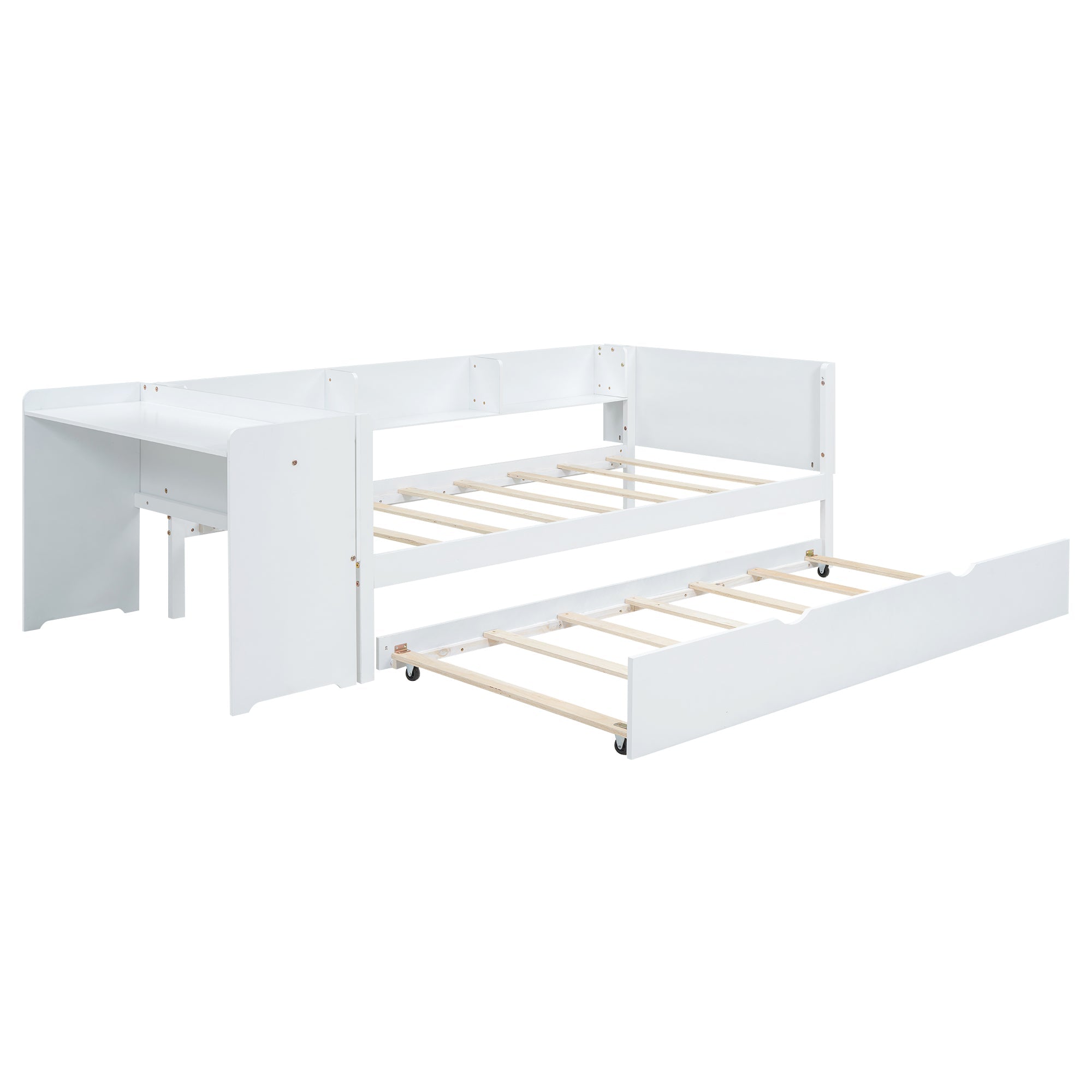 Logidon children's bed 90x200 flat bed with pull-out bed and table white