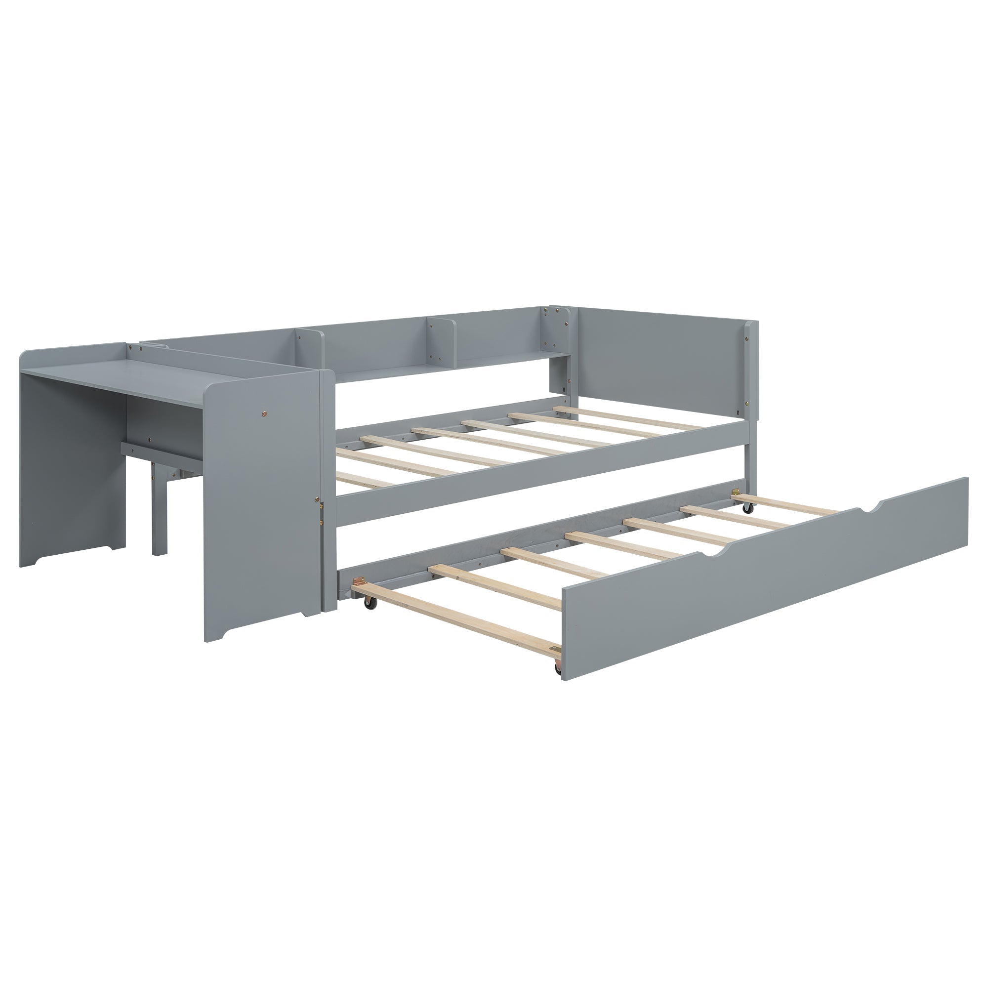 Logidon 90x200 cm bed met uitschuifbaar bed en bureau grijs