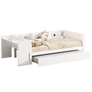 Logidon children's bed 90x200 flat bed with pull-out bed and table white