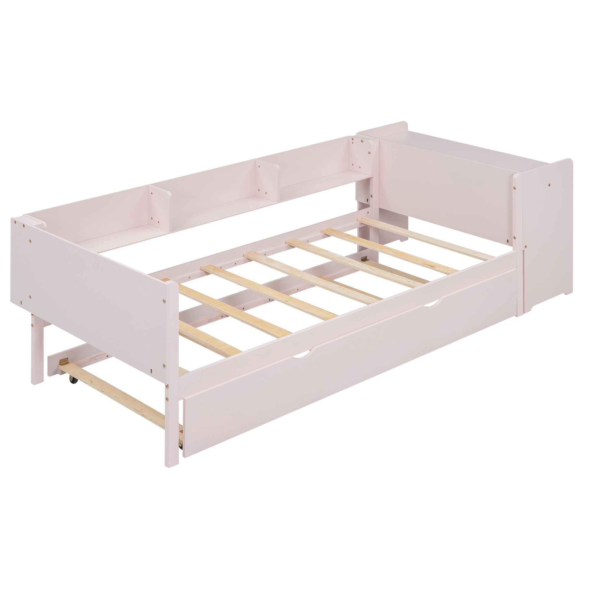 Logidon flat bed 90x200 cm pink with pull-out bed and desk