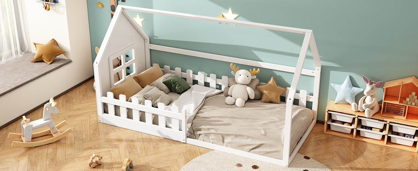 Logidon 90x200 cm flat bed children's bed white house bar