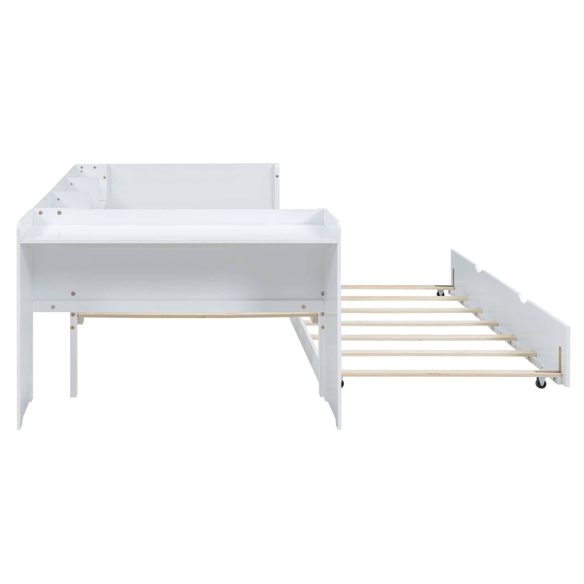 Logidon children's bed 90x200 flat bed with pull-out bed and table white