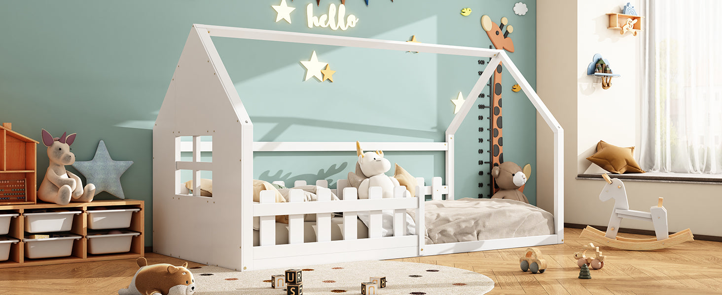 Logidon 90x200 cm flat bed children's bed white house bar