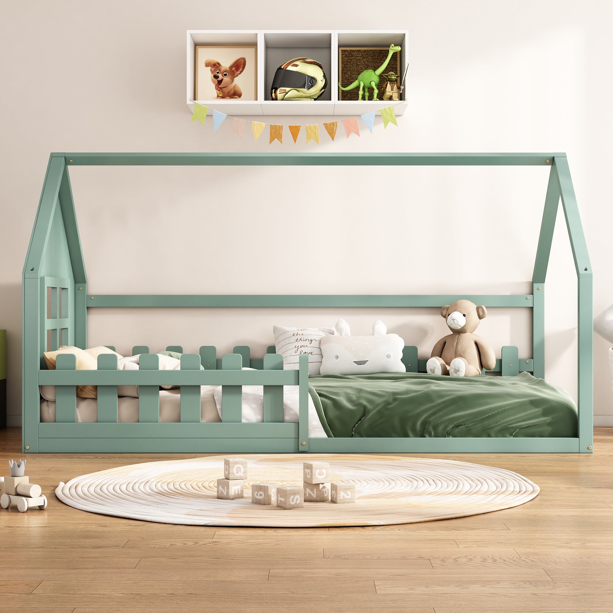 Logidon Groen 90x200 cm plat bed kinderbed huisvorm