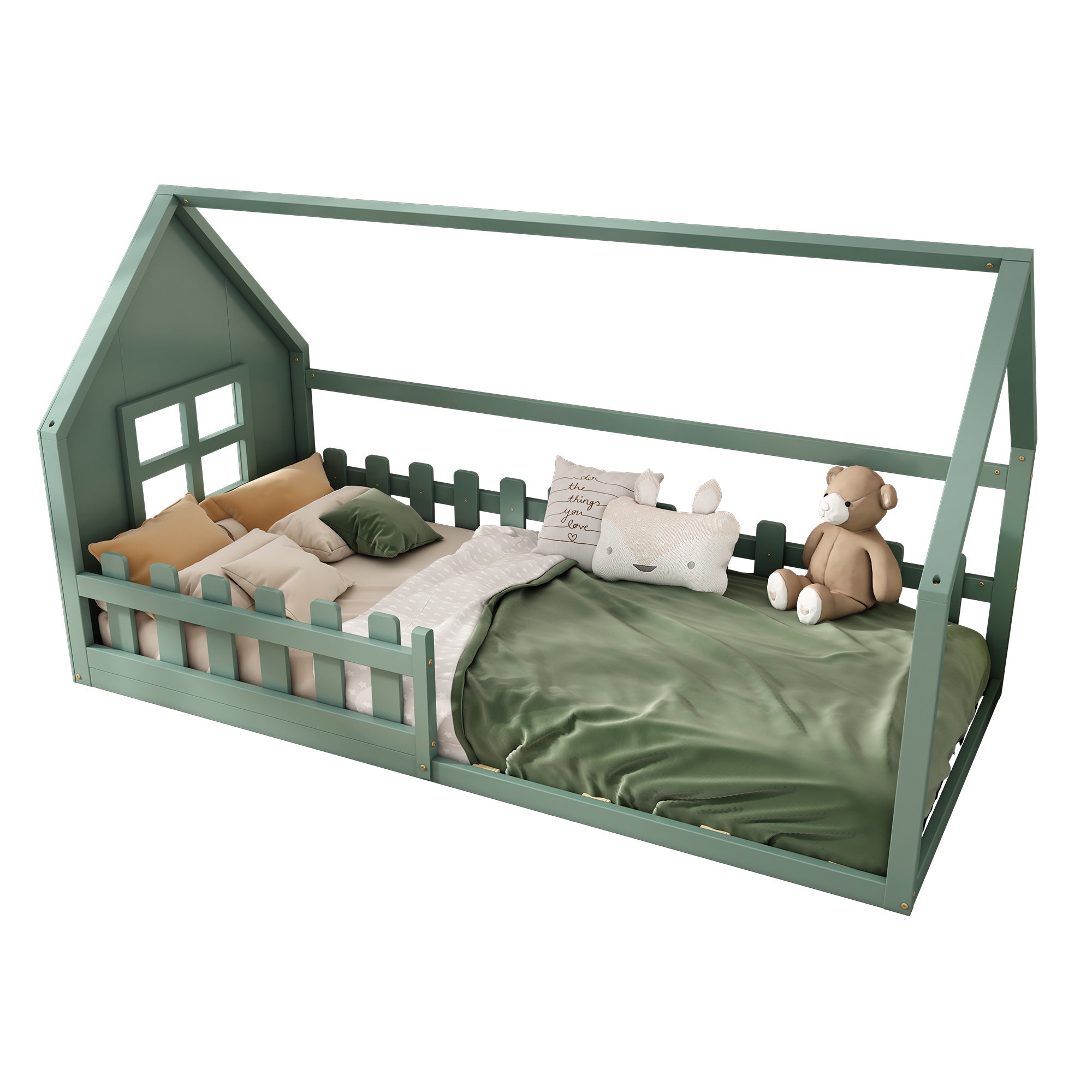 Logidon Groen 90x200 cm plat bed kinderbed huisvorm