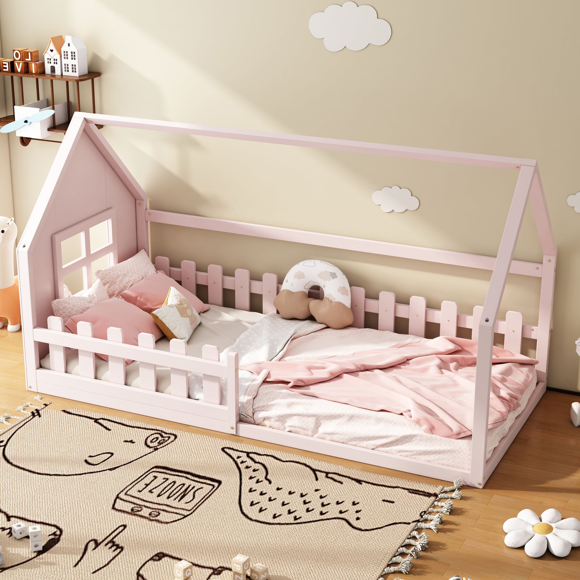Logidon Huisbed Roze Speelhuis Kinderbed 90x200 Cm