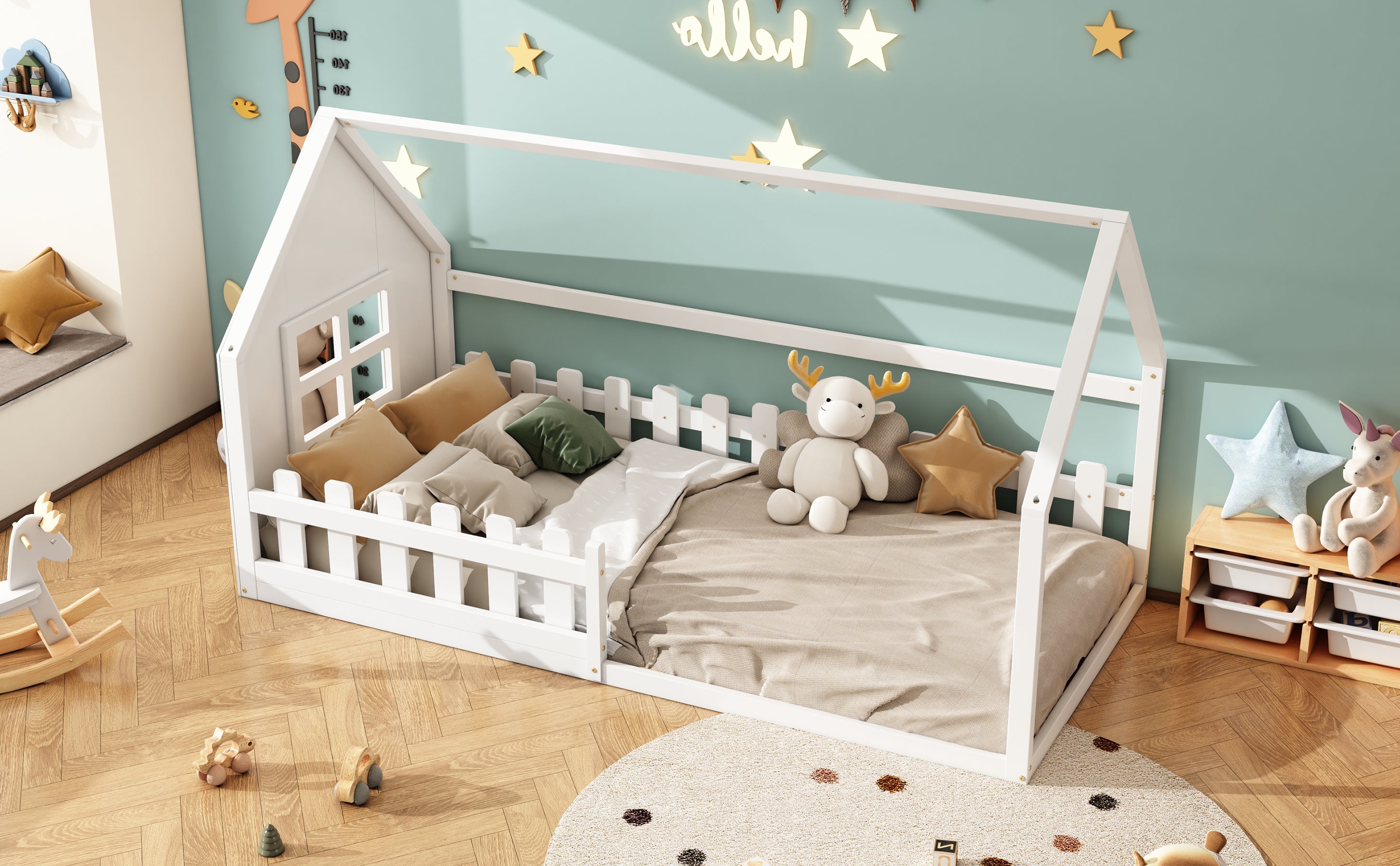 Logidon 90x200 cm flat bed children's bed white house bar