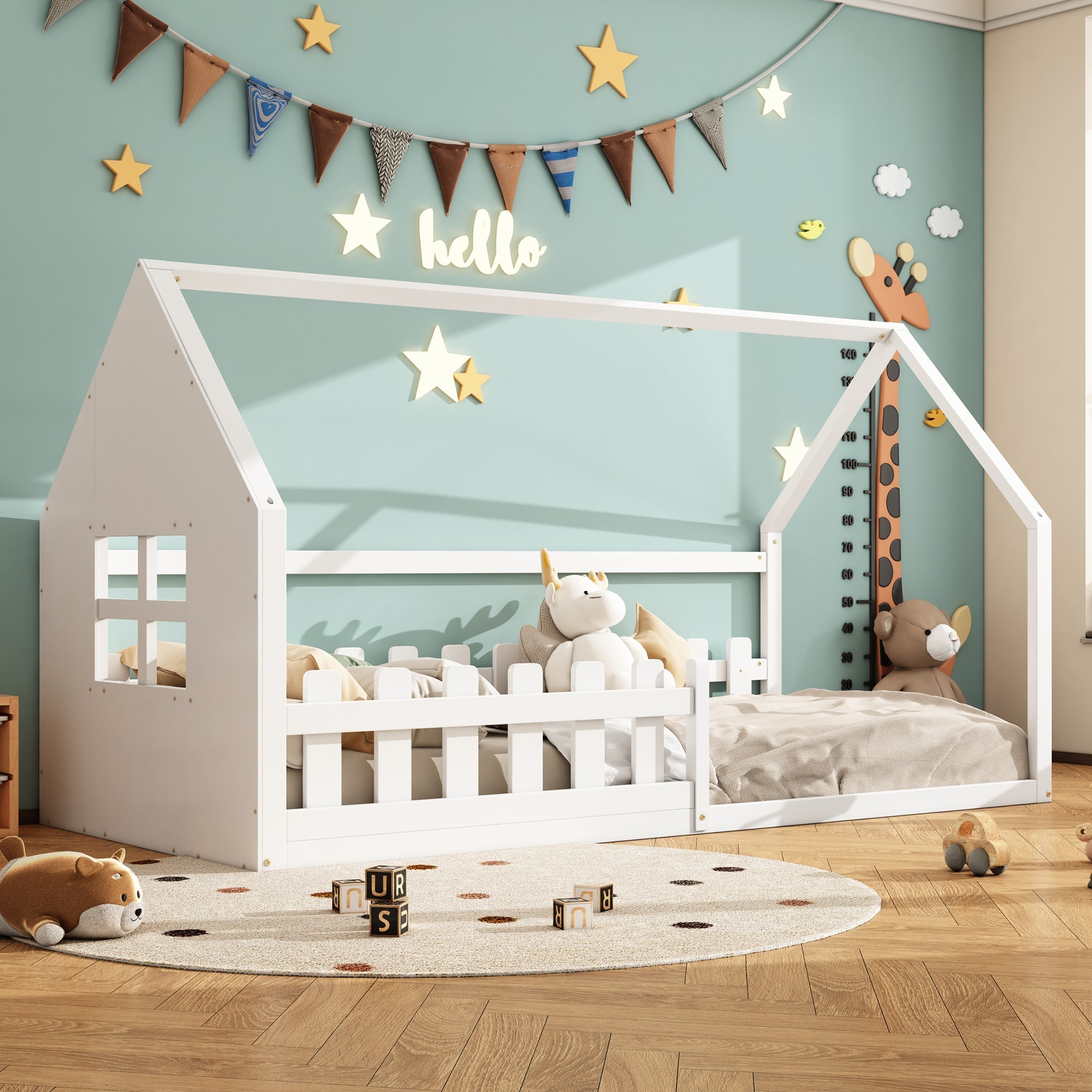 Logidon 90x200 cm flat bed children's bed white house bar