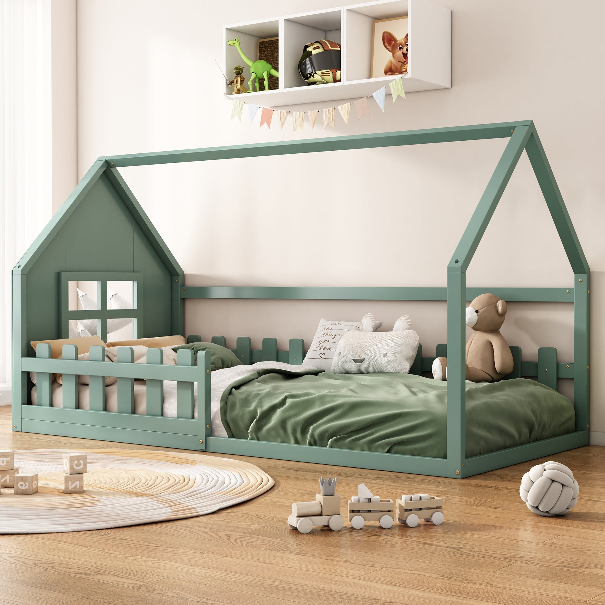 Logidon Groen 90x200 cm plat bed kinderbed huisvorm