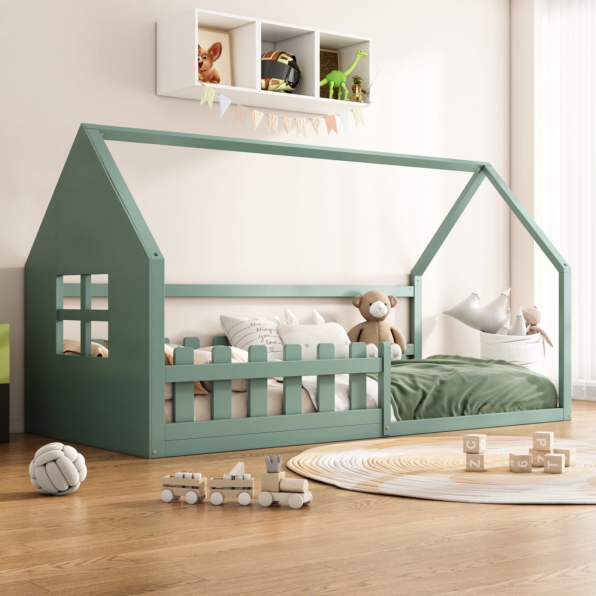 Logidon Groen 90x200 cm plat bed kinderbed huisvorm