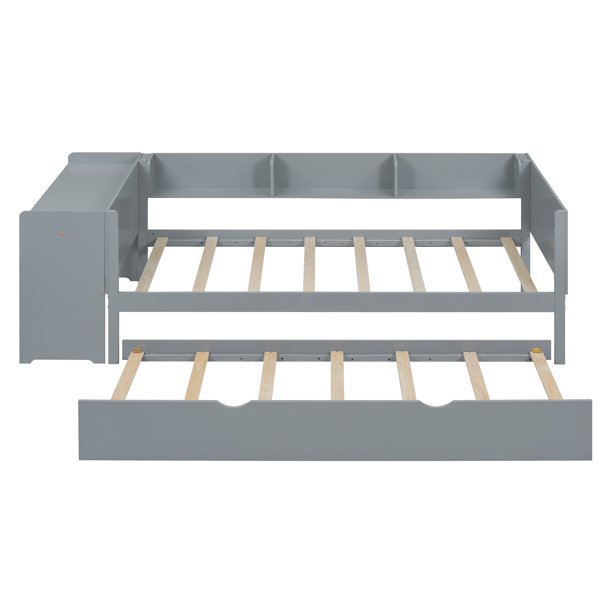 Logidon 90x200 cm bed met uitschuifbaar bed en bureau grijs
