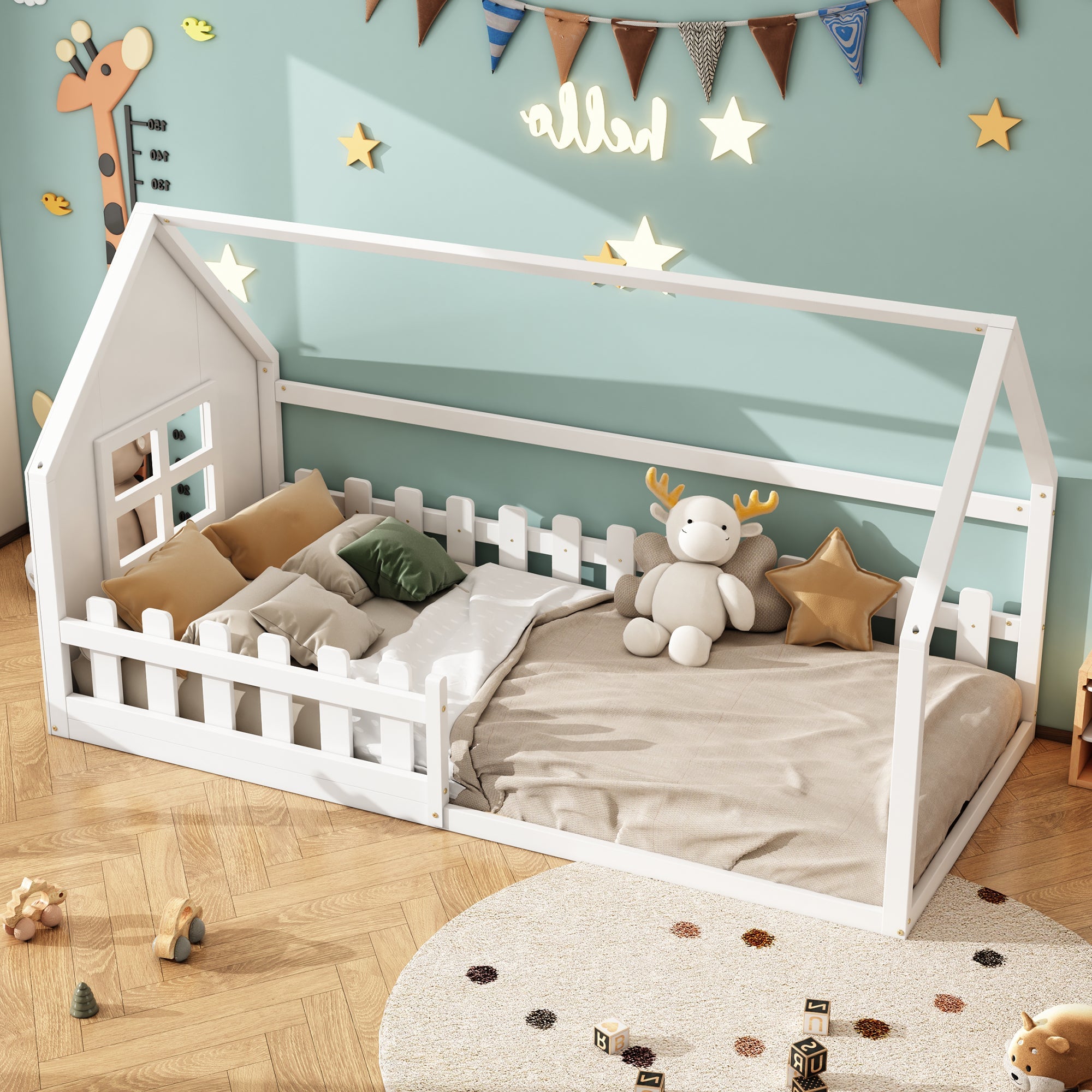 Logidon 90x200 cm flat bed children's bed white house bar