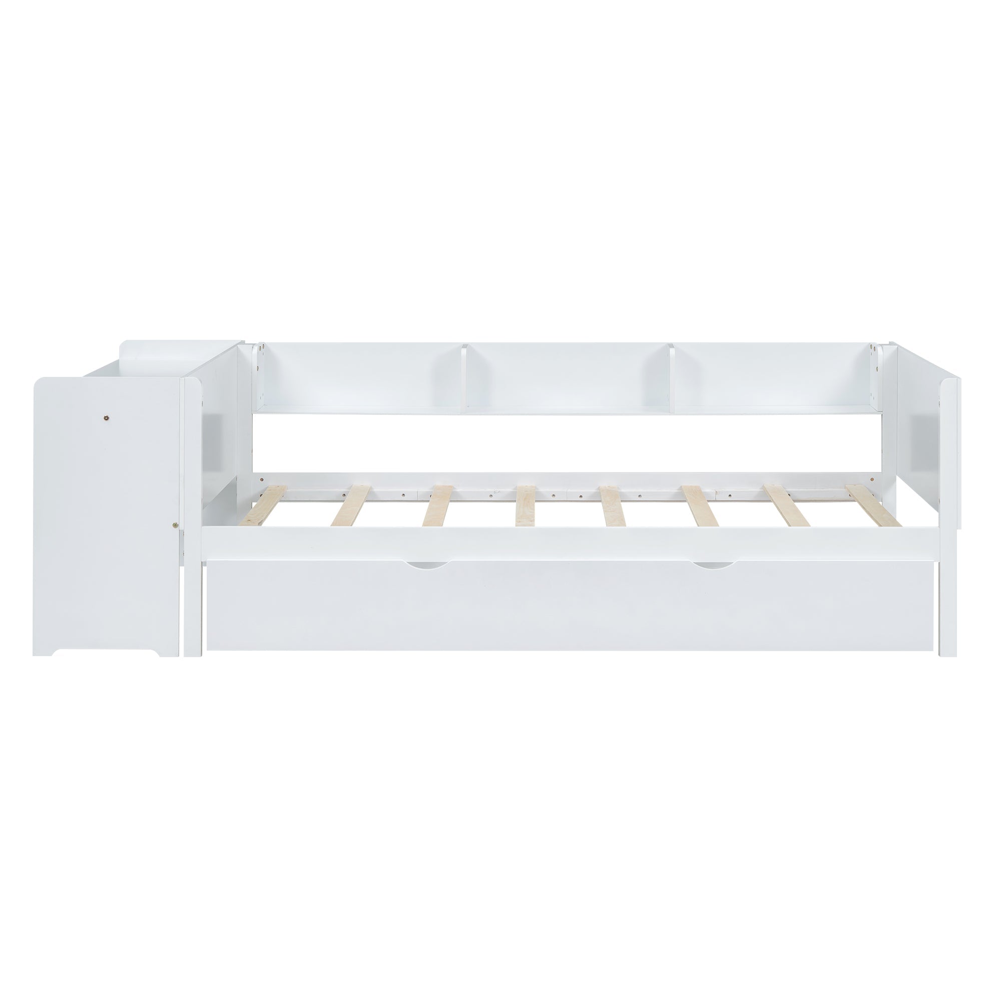 Logidon children's bed 90x200 flat bed with pull-out bed and table white