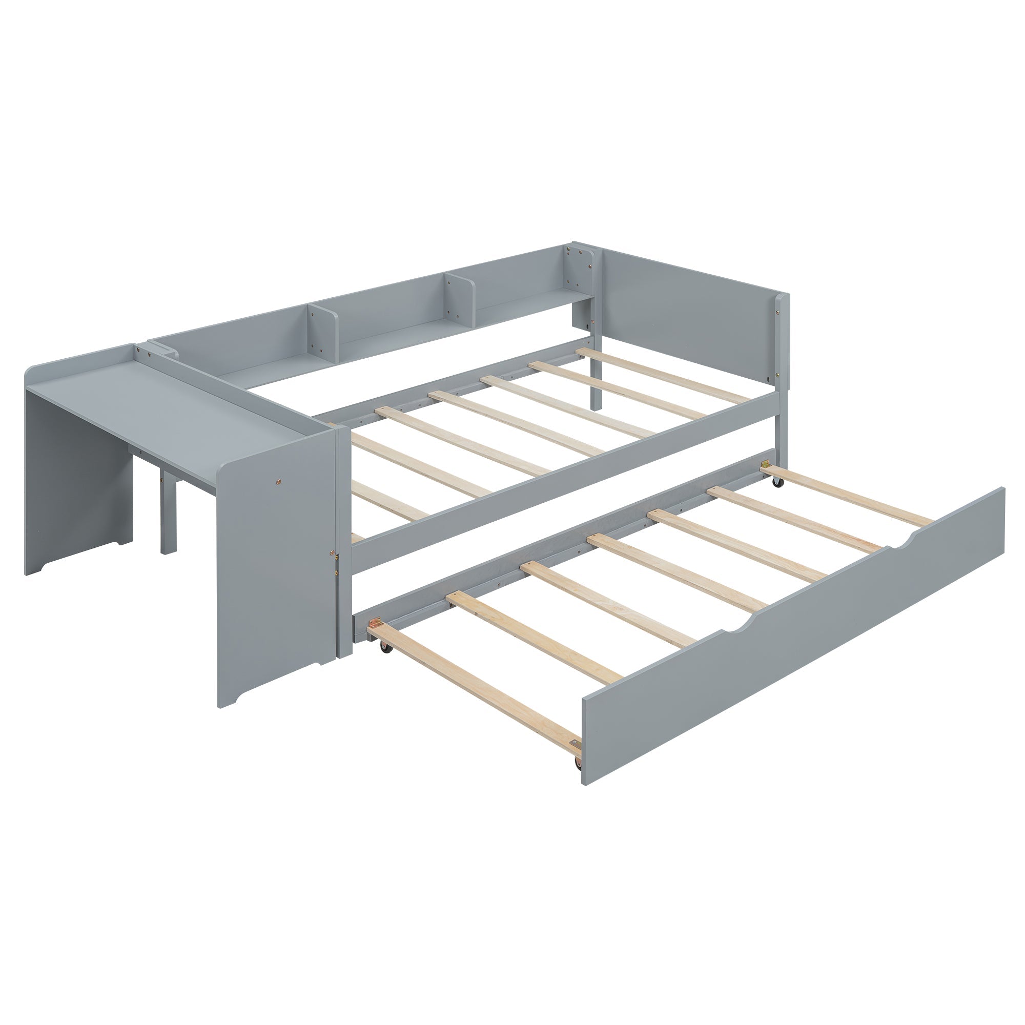 Logidon 90x200 cm bed met uitschuifbaar bed en bureau grijs