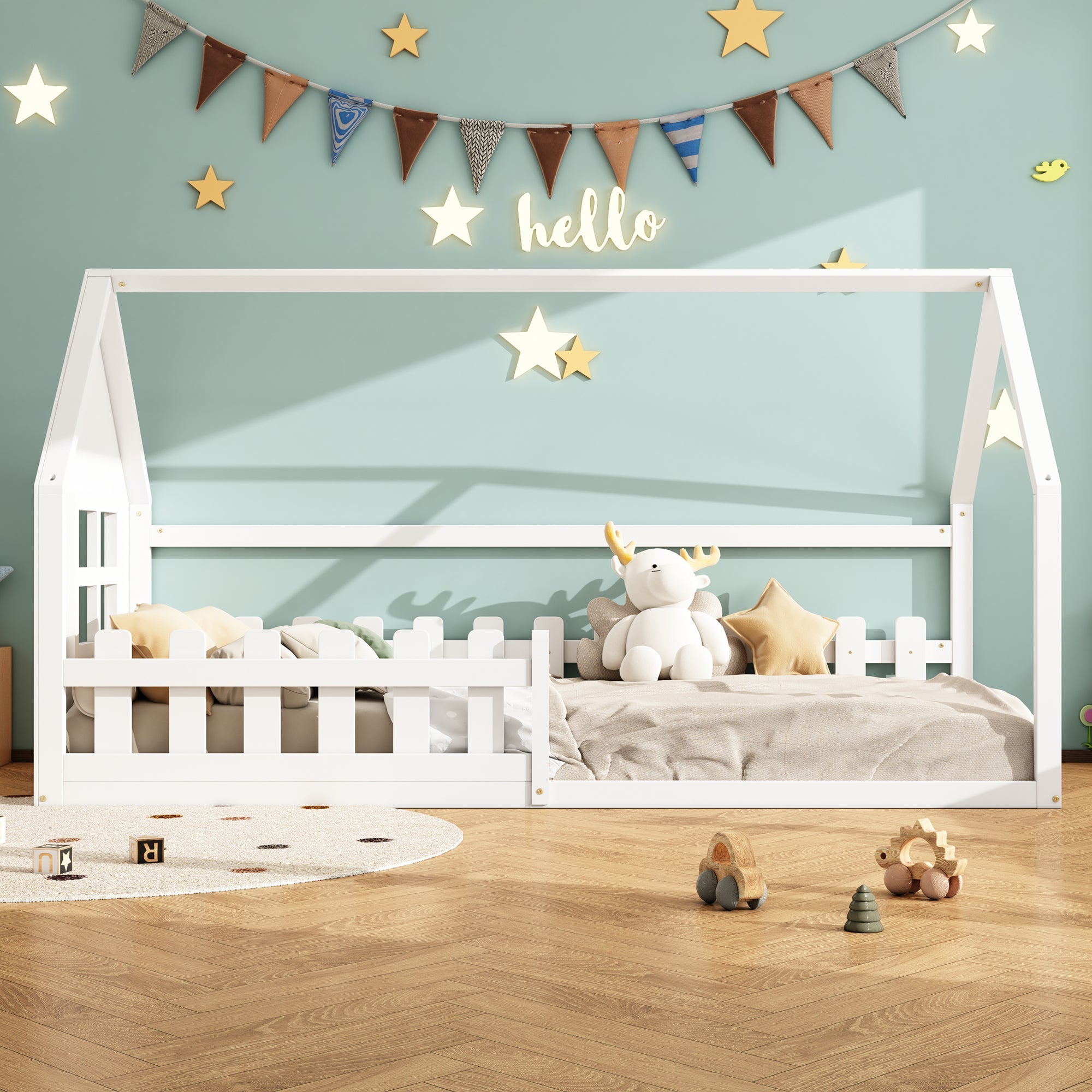Logidon 90x200 cm flat bed children's bed white house bar