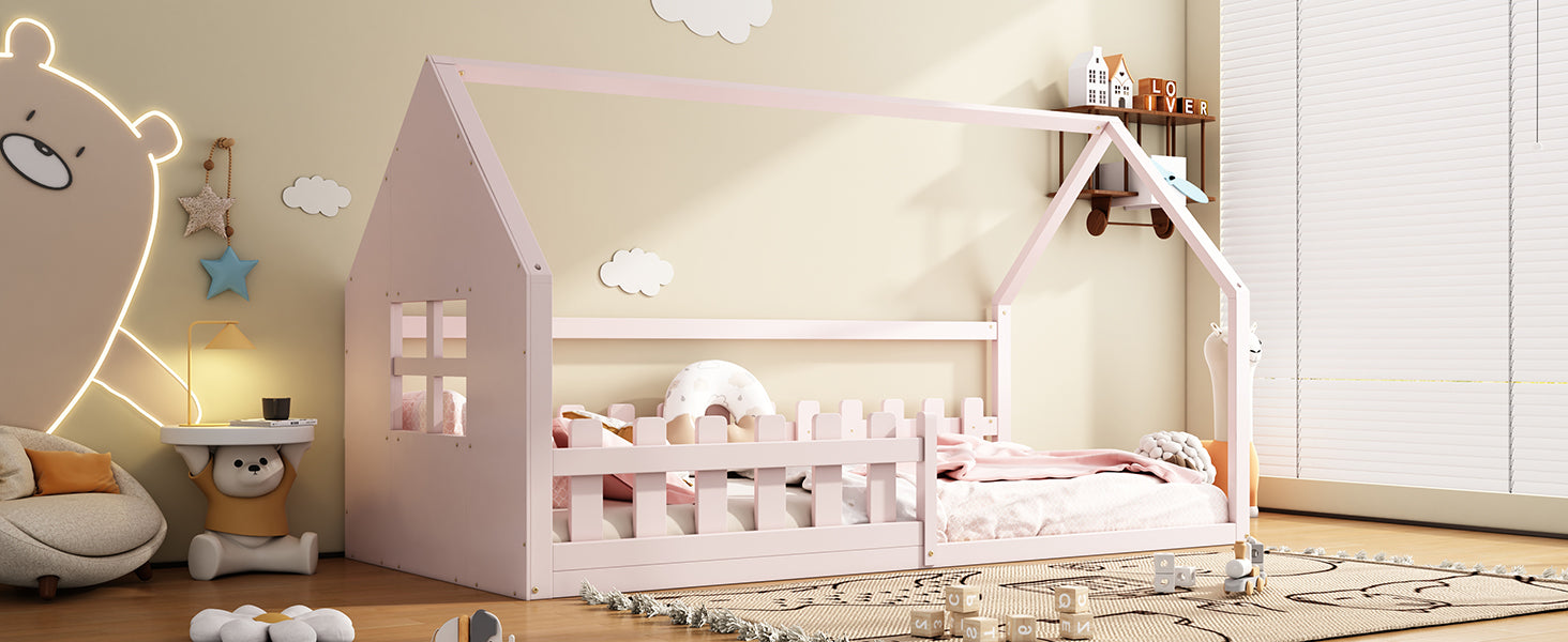Logidon Huisbed Roze Speelhuis Kinderbed 90x200 Cm