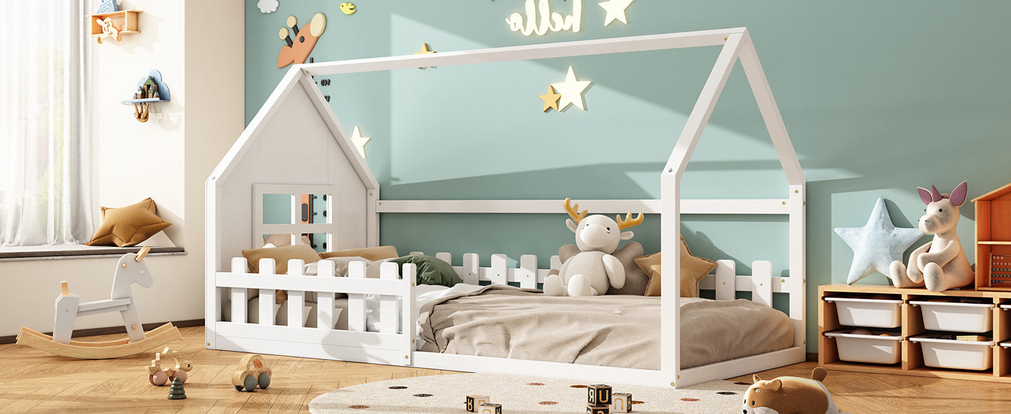 Logidon 90x200 cm flat bed children's bed white house bar