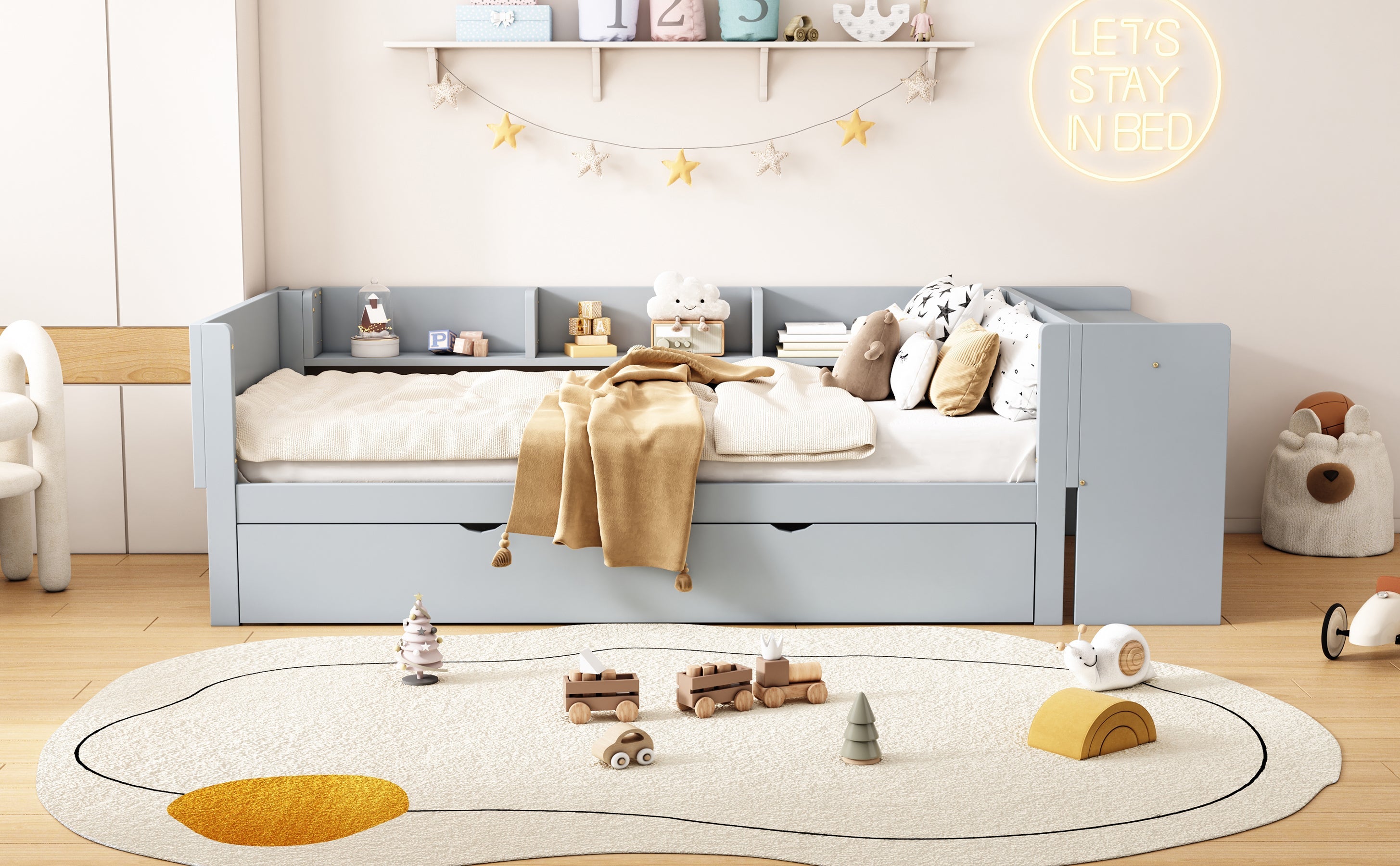 Logidon 90x200 cm bed met uitschuifbaar bed en bureau grijs