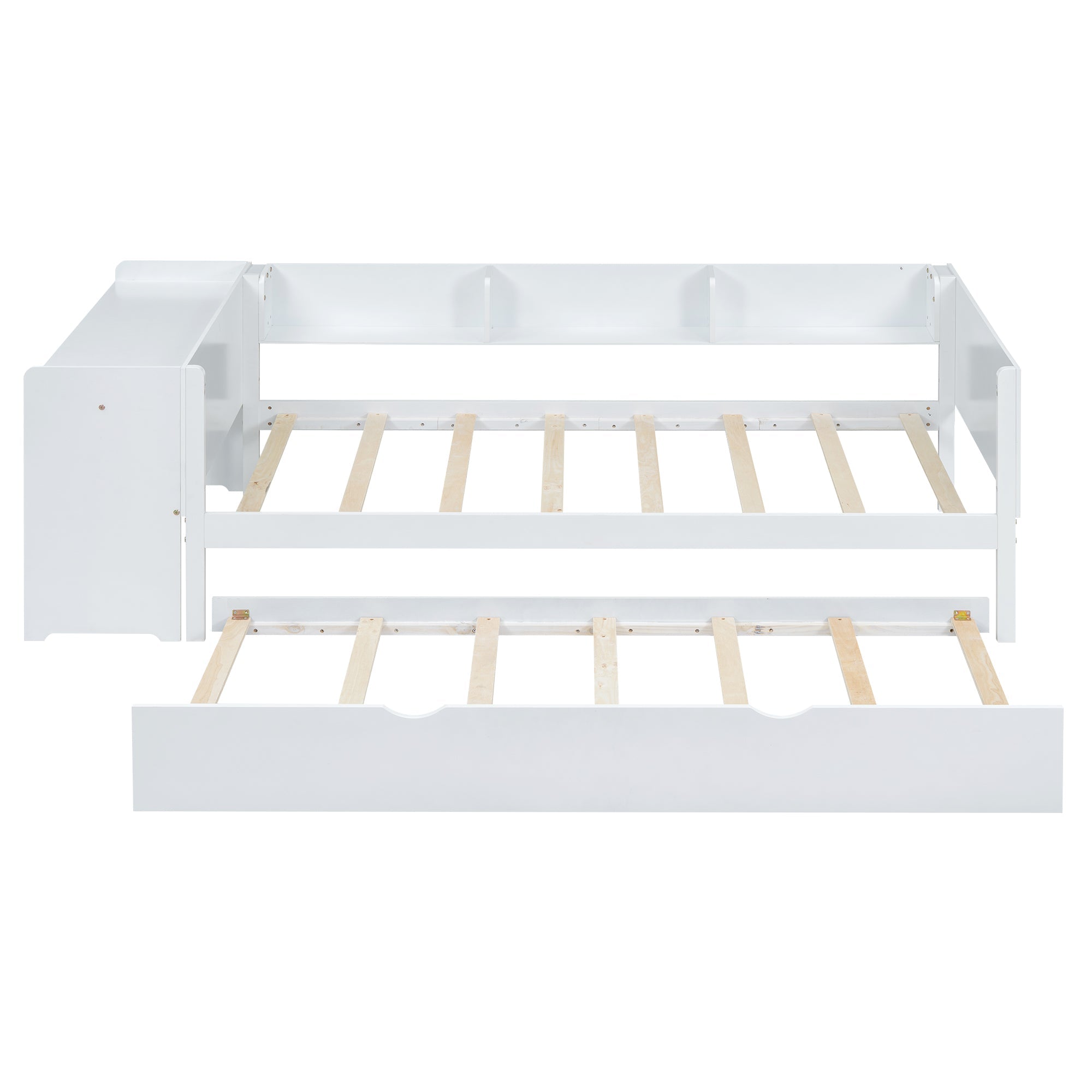 Logidon children's bed 90x200 flat bed with pull-out bed and table white