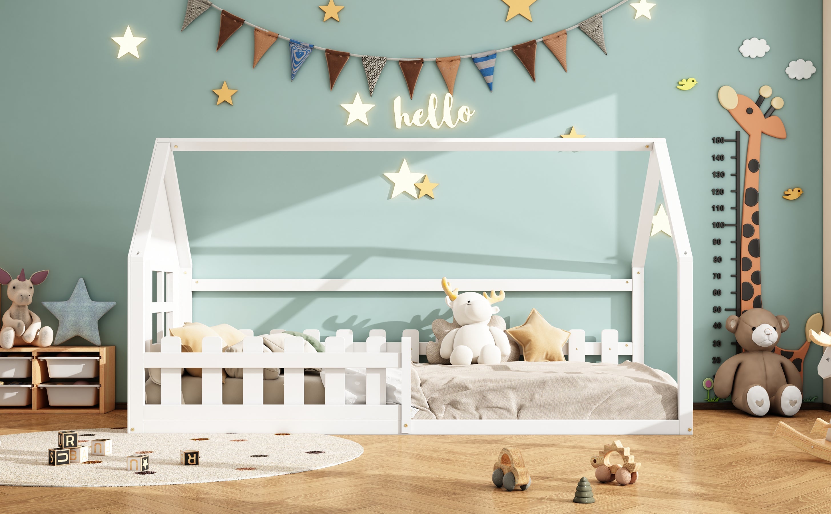 Logidon 90x200 cm flat bed children's bed white house bar